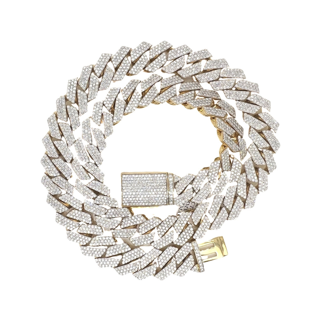 10K Yellow Gold 15MM Prong Set Miami Cuban Diamond Chain 19.7 CT - 20"