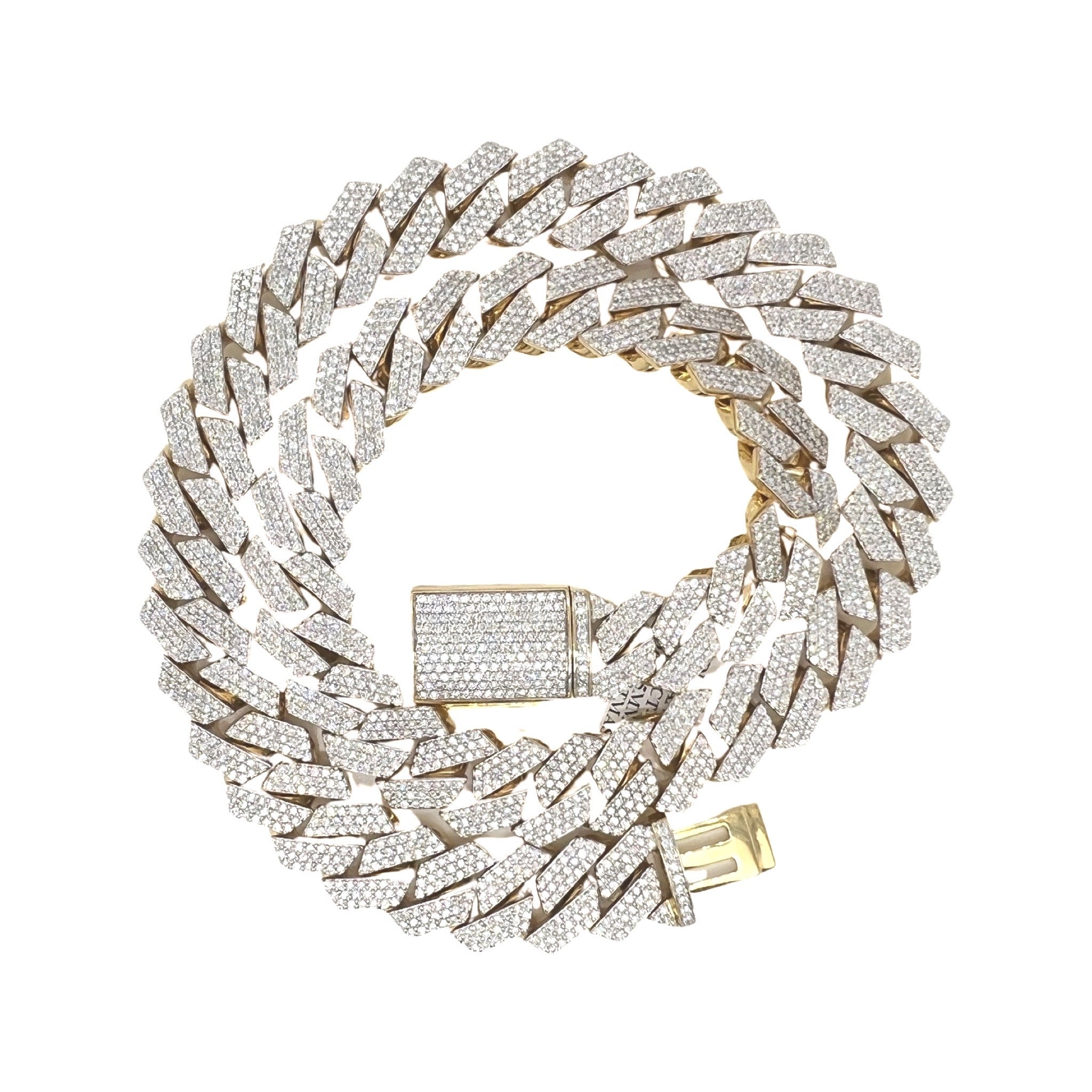 10K Yellow Gold 15MM Prong Set Miami Cuban Diamond Chain 19.7 CT - 20"