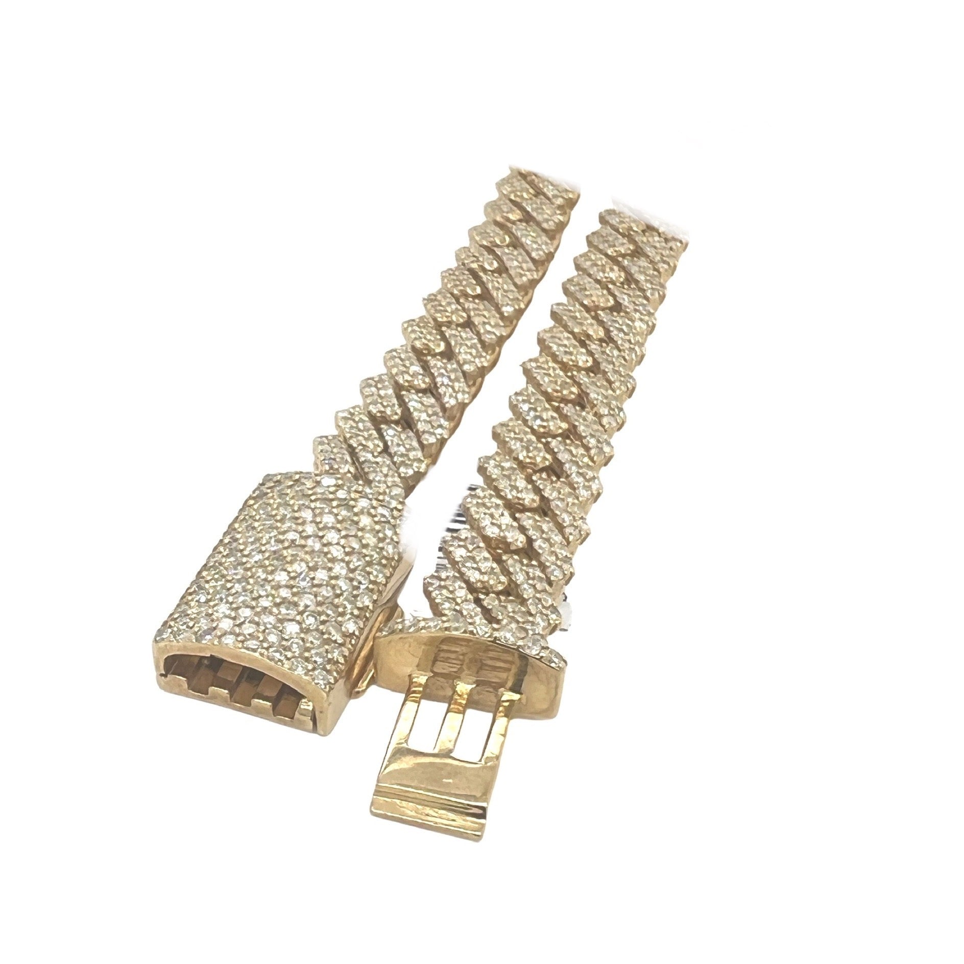 10K Yellow Gold 10MM Prong Set Miami Cuban Diamond Chain 25.5 CT - 22"