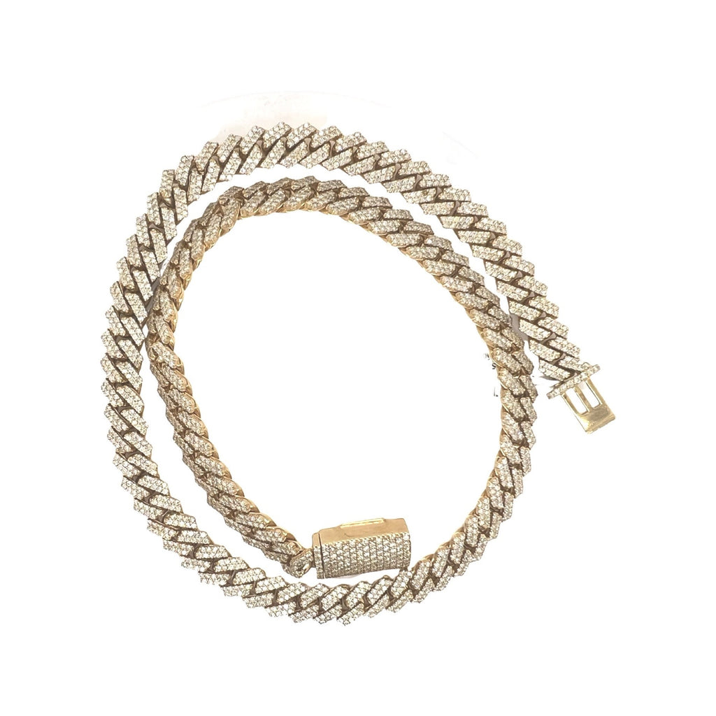 10K Yellow Gold 10MM Prong Set Miami Cuban Diamond Chain 25.5 CT - 22"