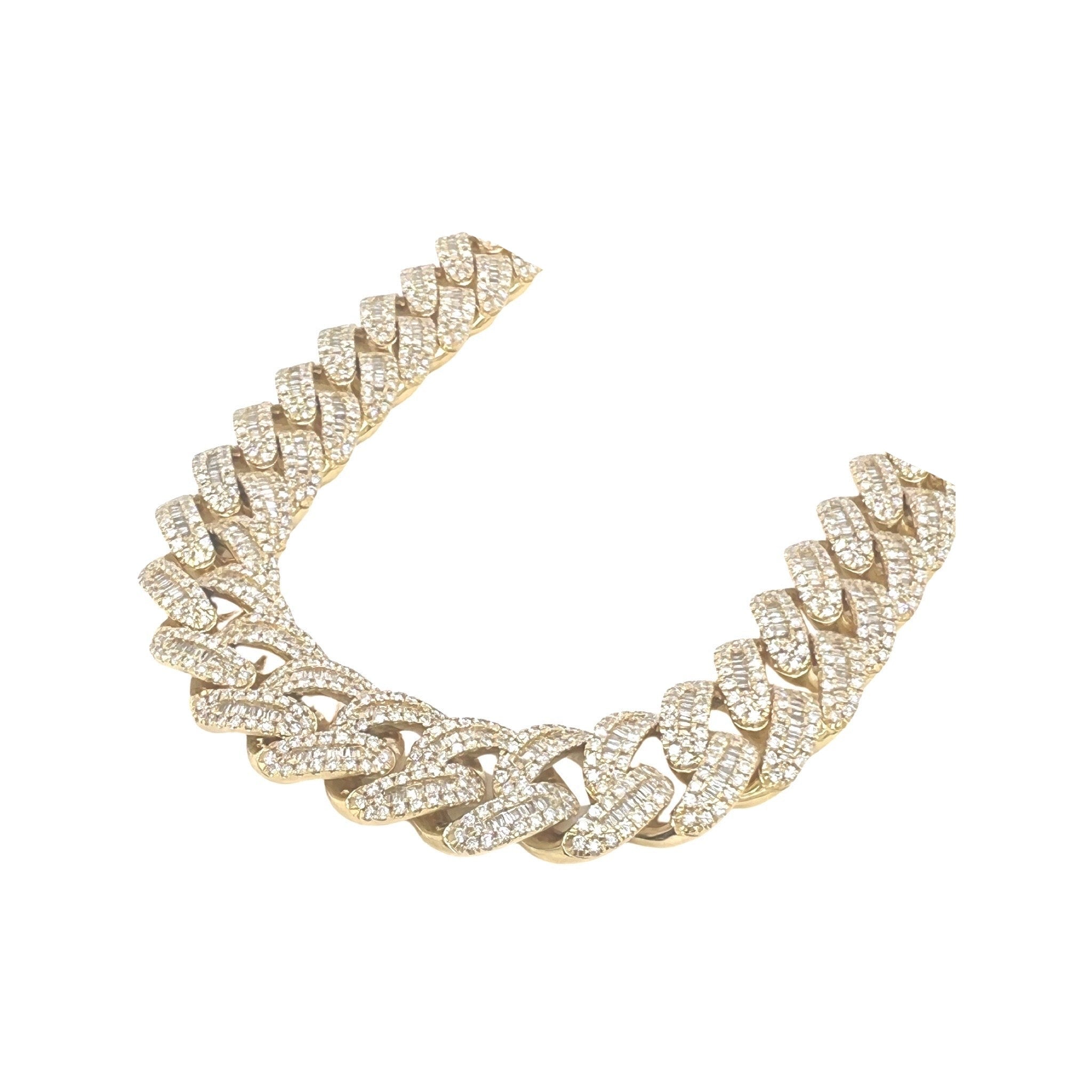 10K Yellow Gold 15MM Miami Cuban Baguette Diamond Chain 28.24 CT - 22"