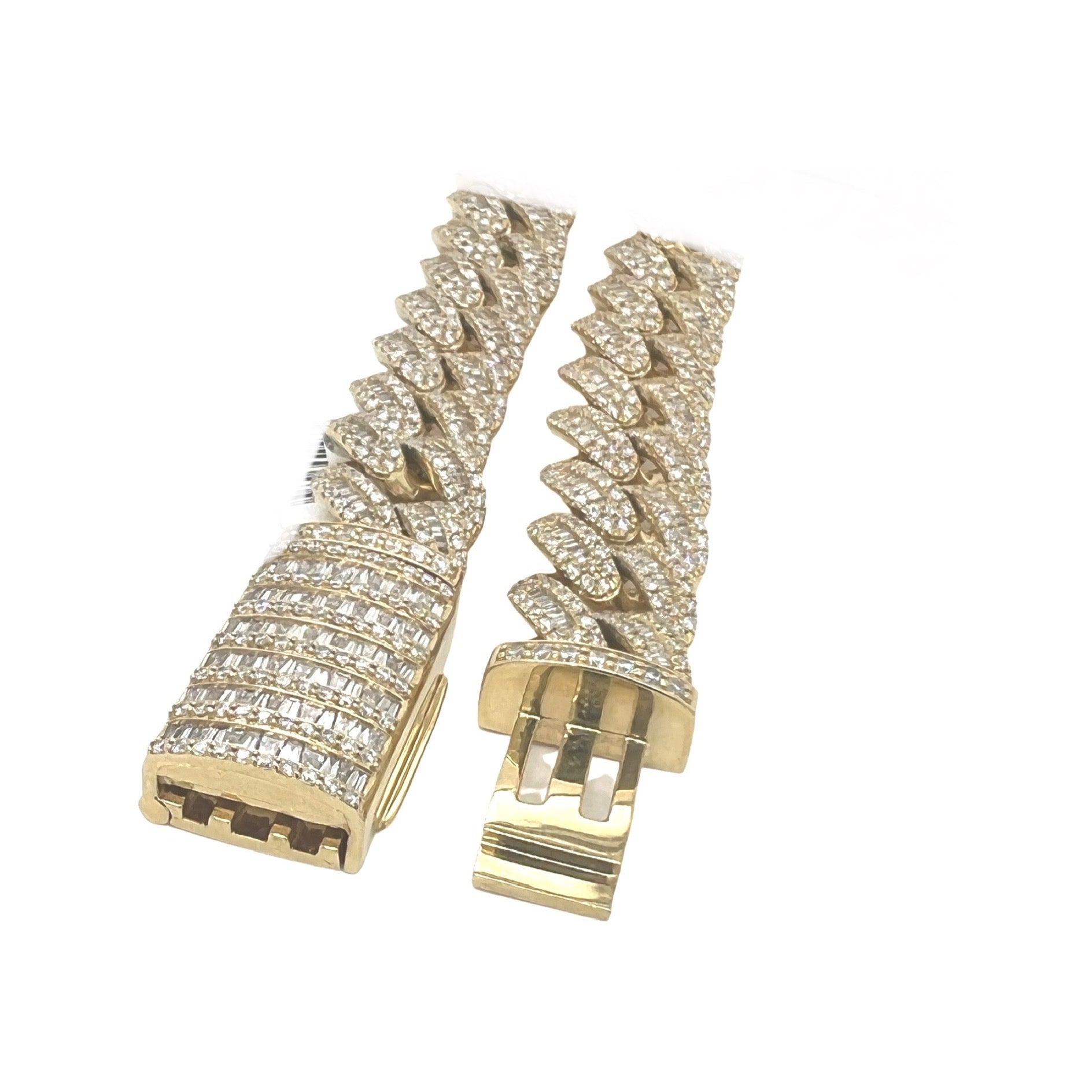 10K Yellow Gold 15MM Miami Cuban Baguette Diamond Chain 28.24 CT - 22"