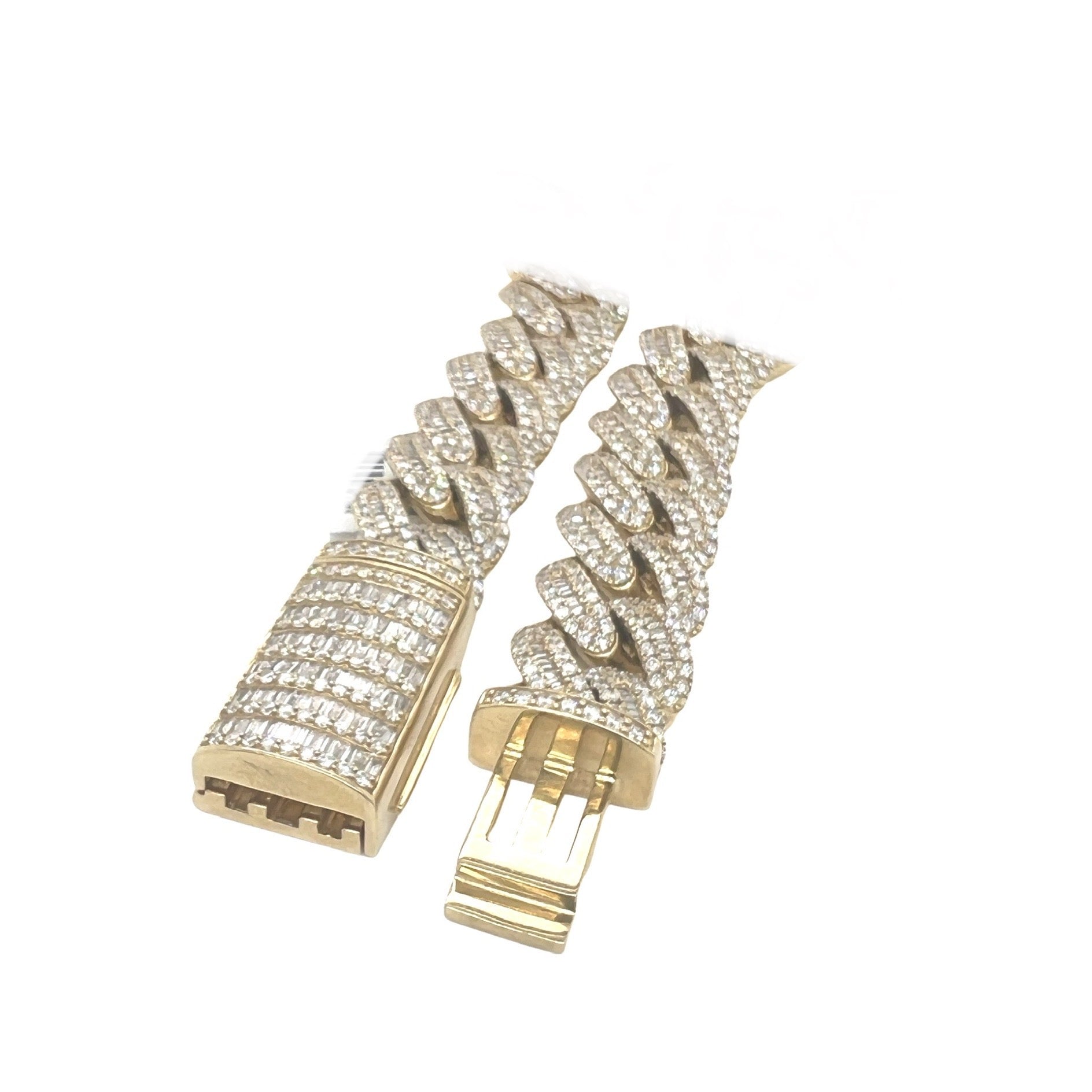 10K Yellow Gold 18MM Miami Cuban Baguette VS Diamond Chain 31.22 CT - 20"