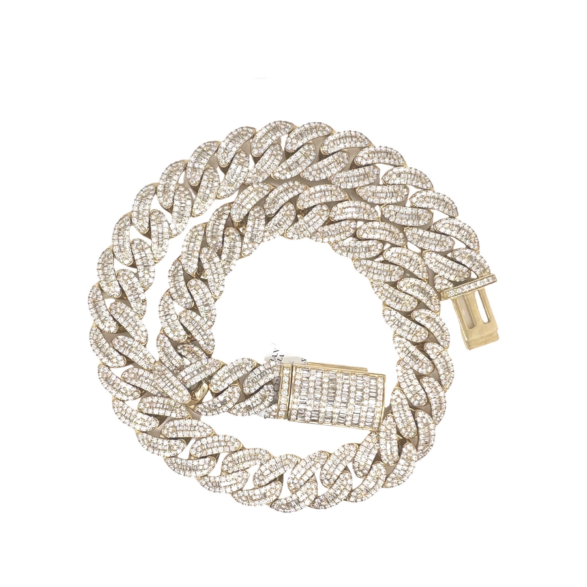 10K Yellow Gold 18MM Miami Cuban Baguette VS Diamond Chain 31.22 CT - 20"