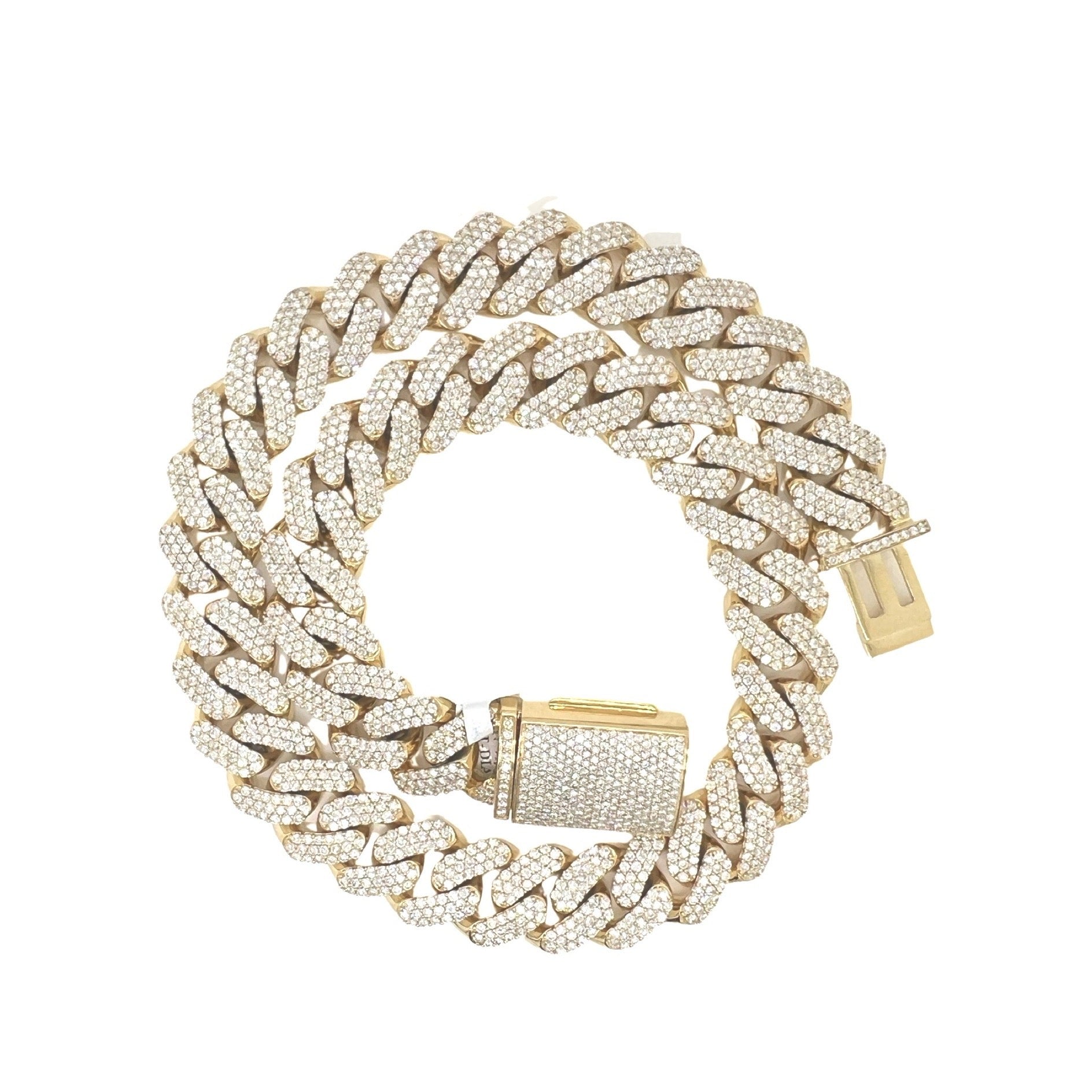 10K Yellow Gold 16MM Honeycomb Miami Cuban VS Diamond Chain 34.51 CT - 20"
