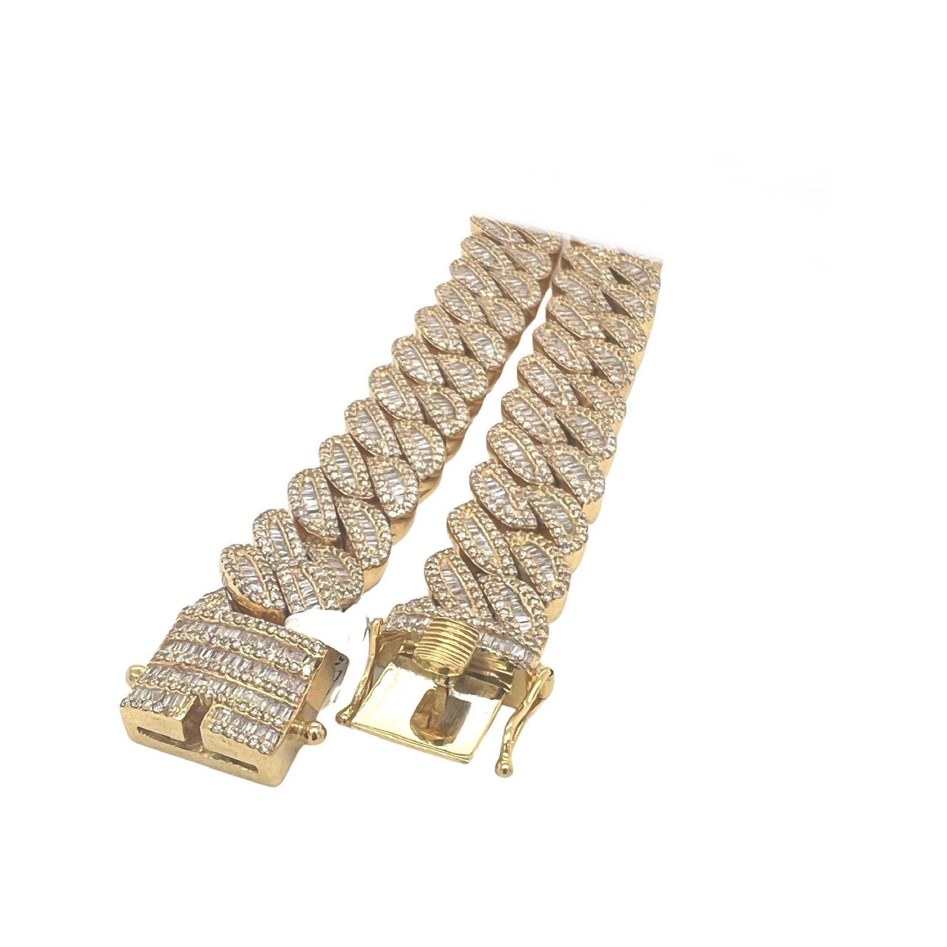 10K Yellow Gold 14MM Miami Cuban Baguette Diamond Chain 16.36 CT - 22"