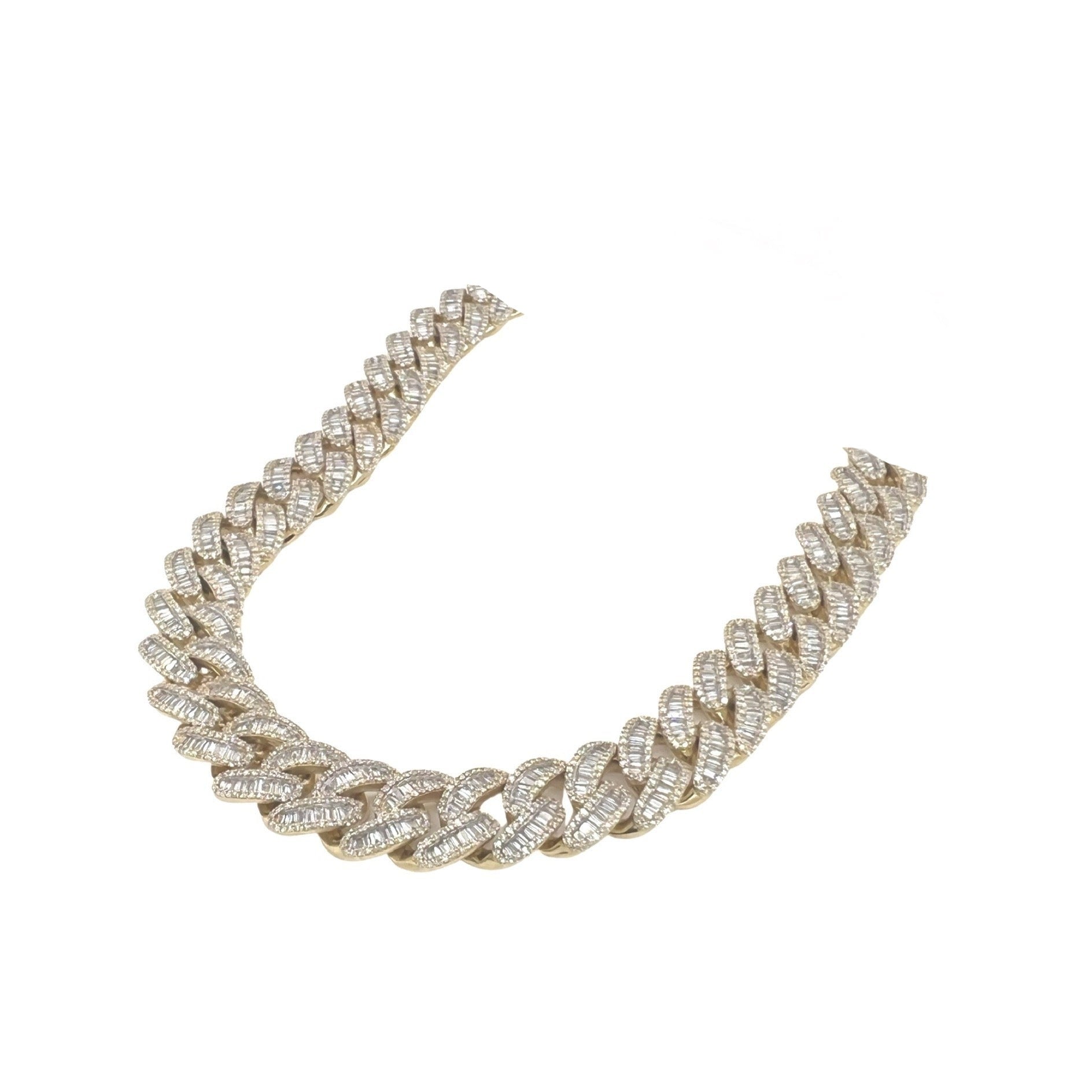 10K Yellow Gold 12MM Miami Cuban Baguette Diamond Chain 22.66 CT - 21"