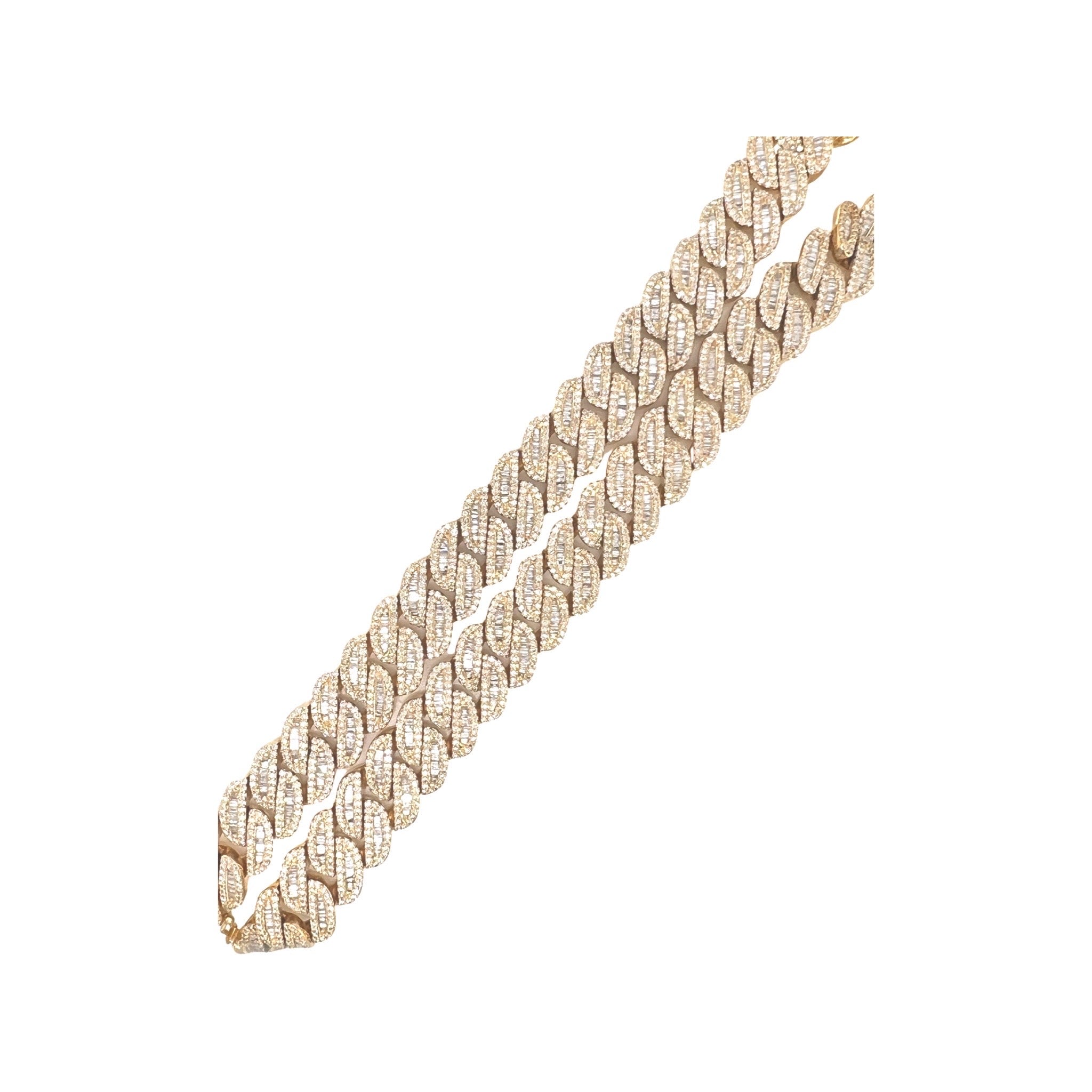 10K Yellow Gold 12MM Miami Cuban Baguette Diamond Chain 22.66 CT - 21"