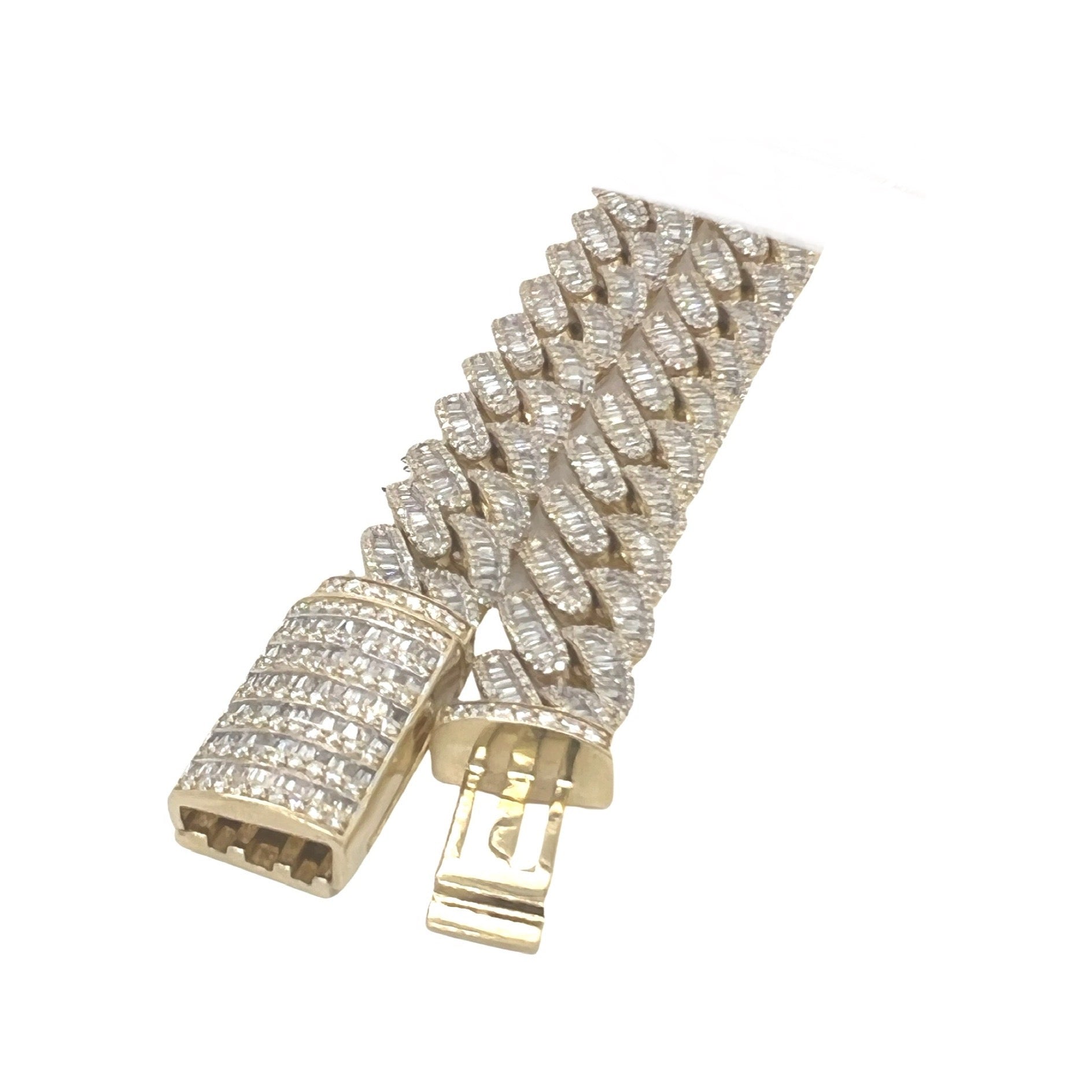 10K Yellow Gold 12MM Miami Cuban Baguette Diamond Chain 22.66 CT - 21"