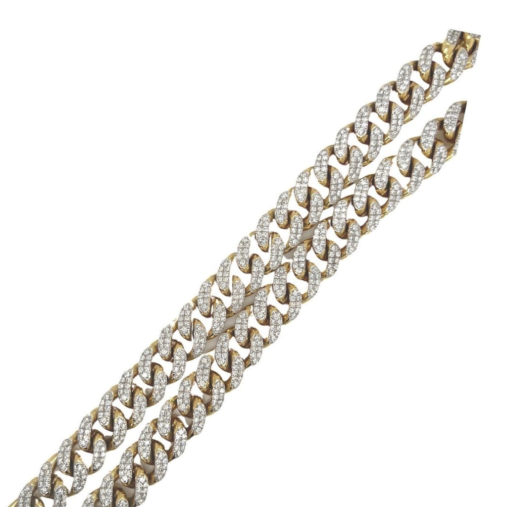 10K Yellow Gold 10.5MM Miami Cuban Pave Diamond Chain 10.13 CT - 20"