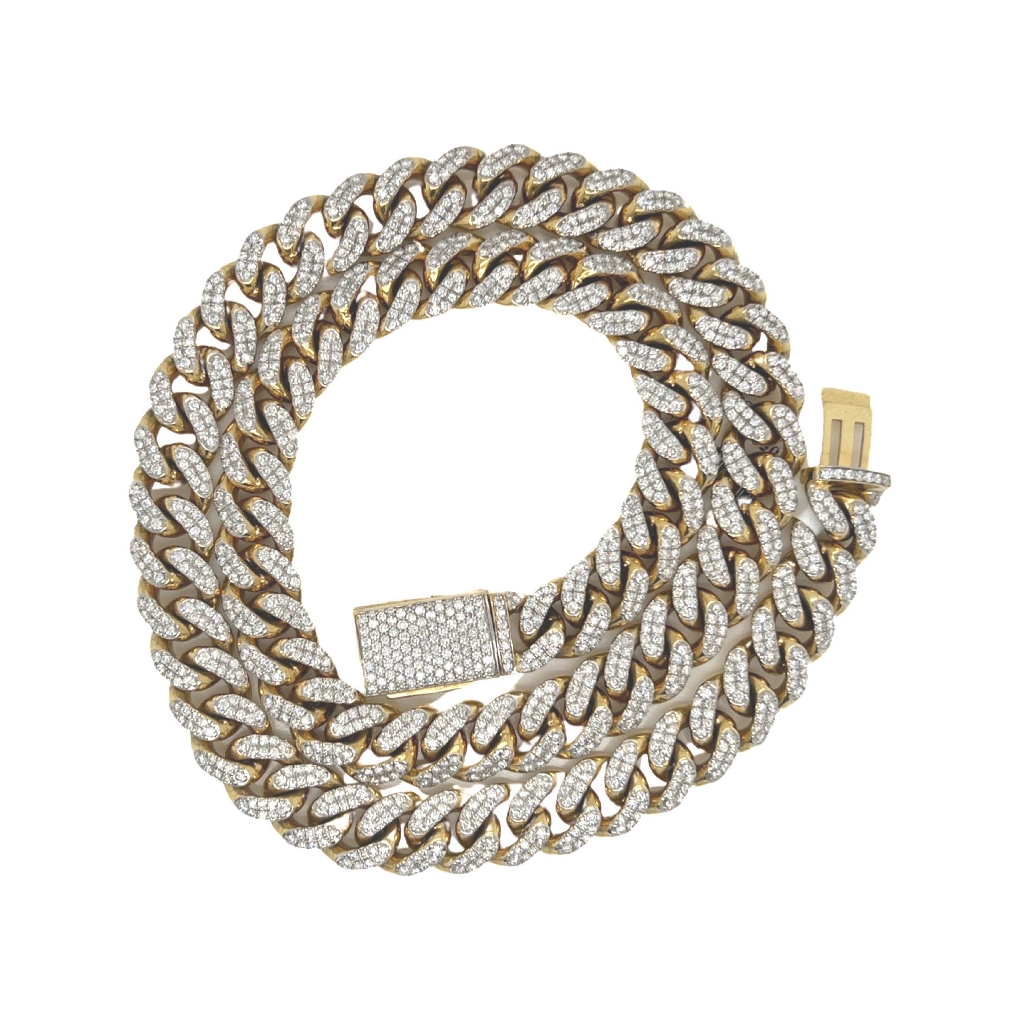 10K Yellow Gold 10.5MM Miami Cuban Pave Diamond Chain 10.13 CT - 20"