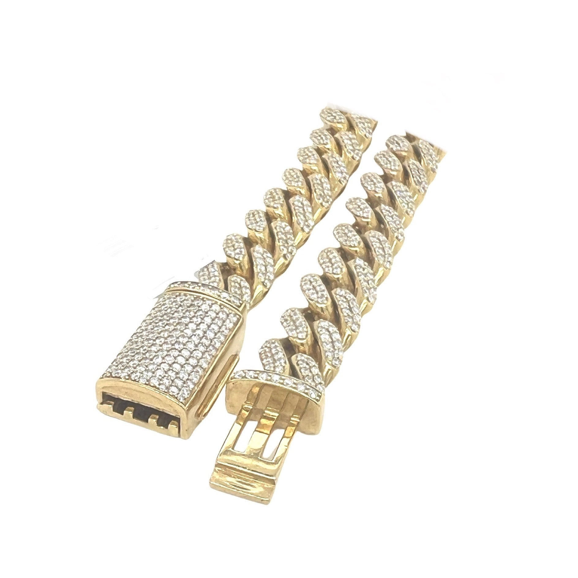 10K Yellow Gold 11MM Miami Cuban Pave Diamond Chain 17 CT - 26"