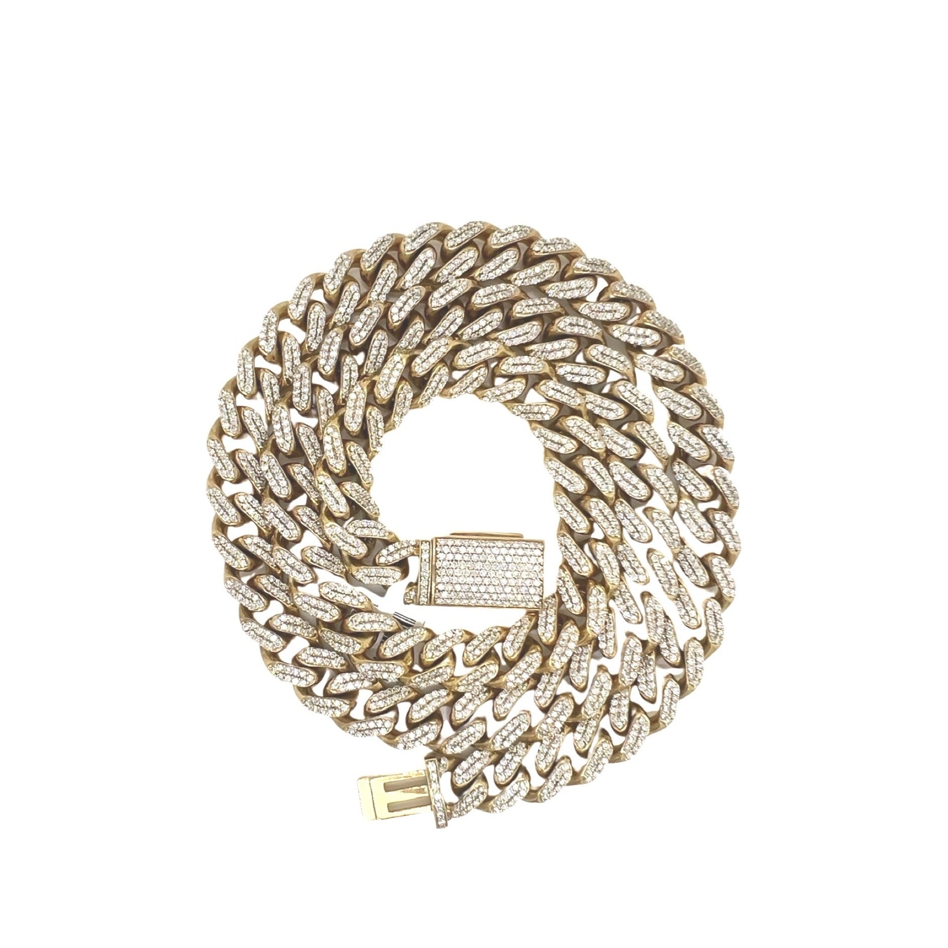 10K Yellow Gold 11MM Miami Cuban Pave Diamond Chain 17 CT - 26"