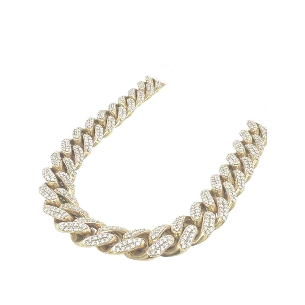 10K Yellow Gold 11MM Miami Cuban Pave Diamond Chain 17 CT - 26"