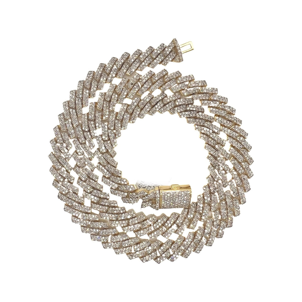 14K Yellow Gold 12MM Prong Set Miami Cuban Diamond Chain 22.05 CT - 24"