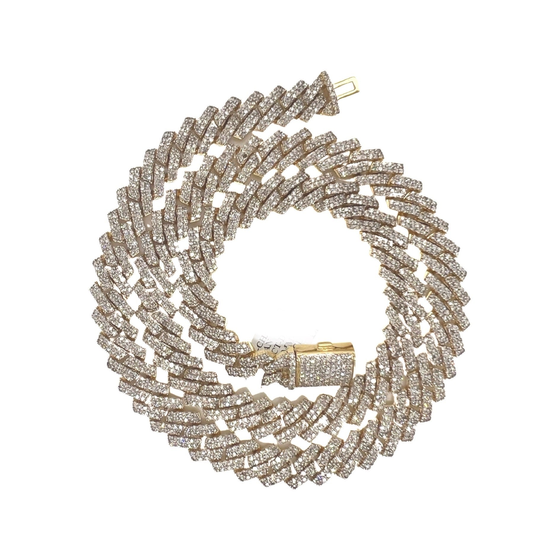 14K Yellow Gold 12MM Prong Set Miami Cuban Diamond Chain 22.05 CT - 24"
