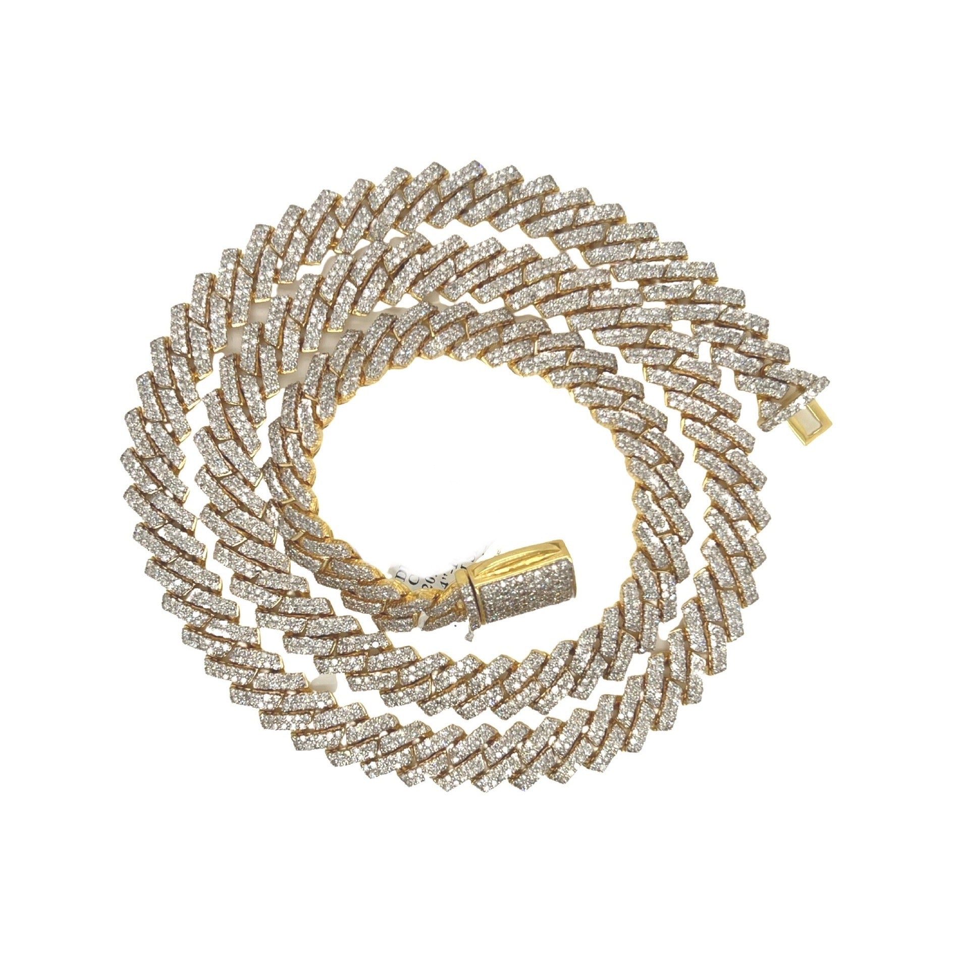 14K Yellow Gold 10MM Prong Set Miami Cuban Diamond Chain 20.67 CT - 24"