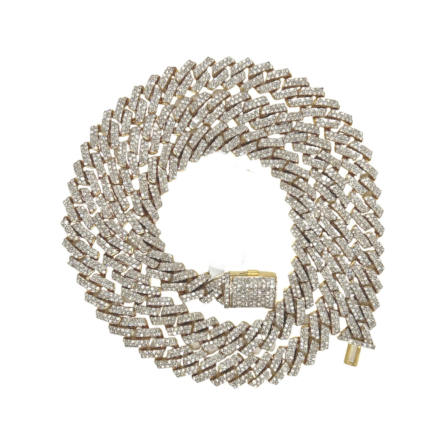 10K Yellow Gold 8MM Prong Set Miami Cuban Diamond Chain 14.11 CT - 22"