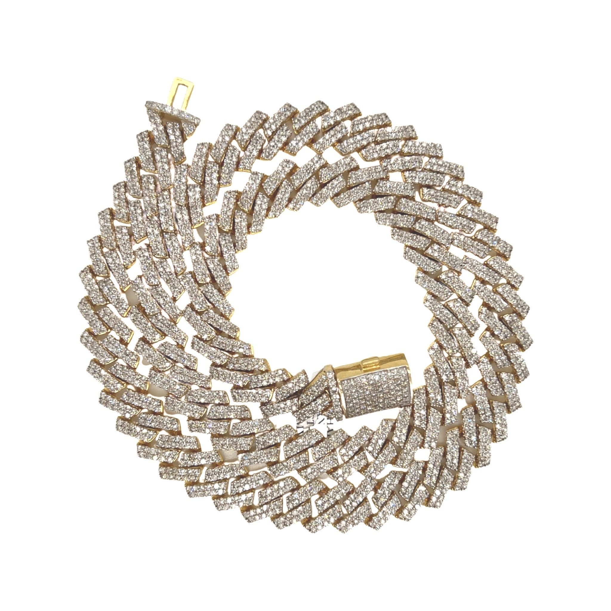 10K Yellow Gold 12MM Prong Set Miami Cuban Diamond Chain 23.22 CT - 22"