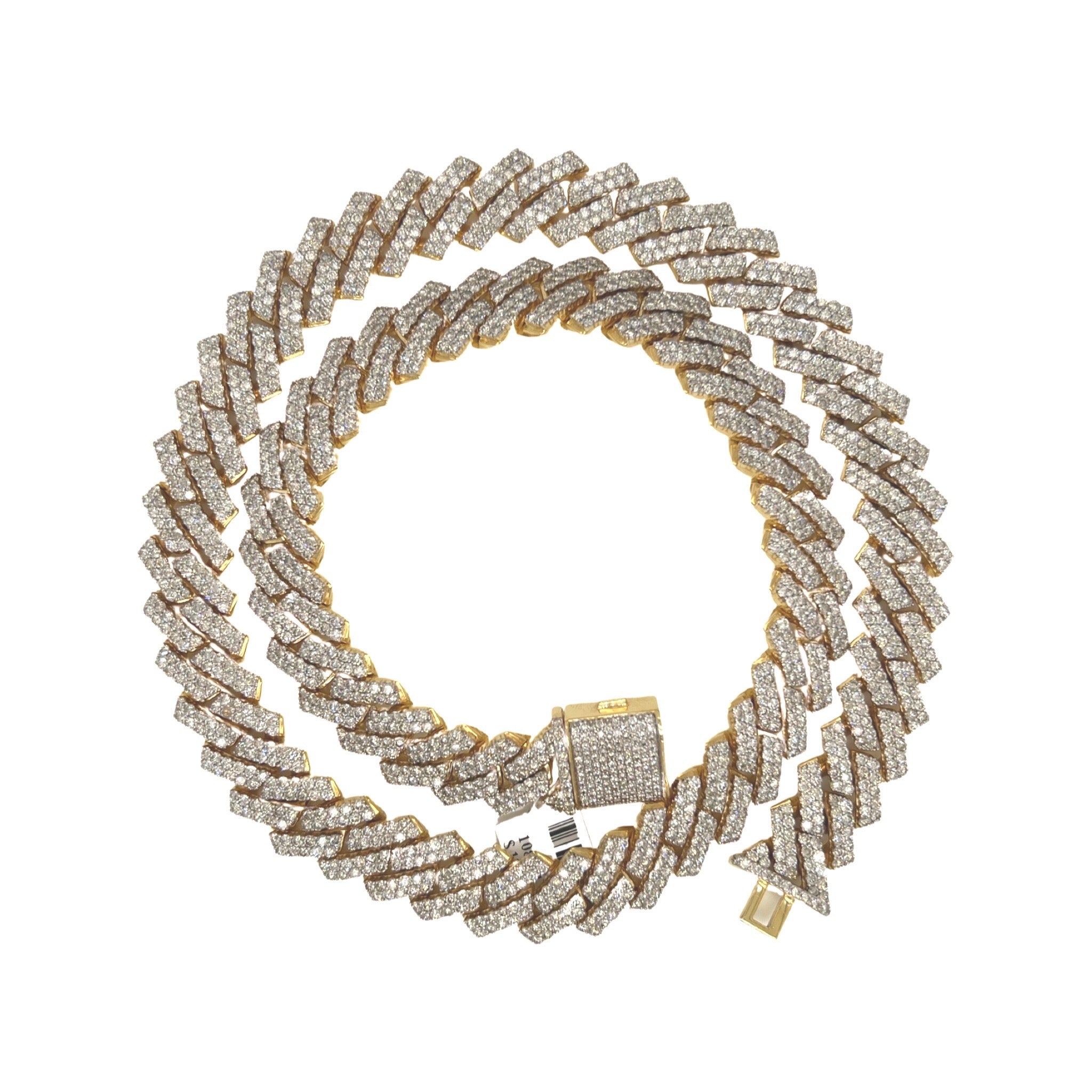 10K Yellow Gold 12MM Prong Set Miami Cuban Diamond Chain 22.81 CT - 22"