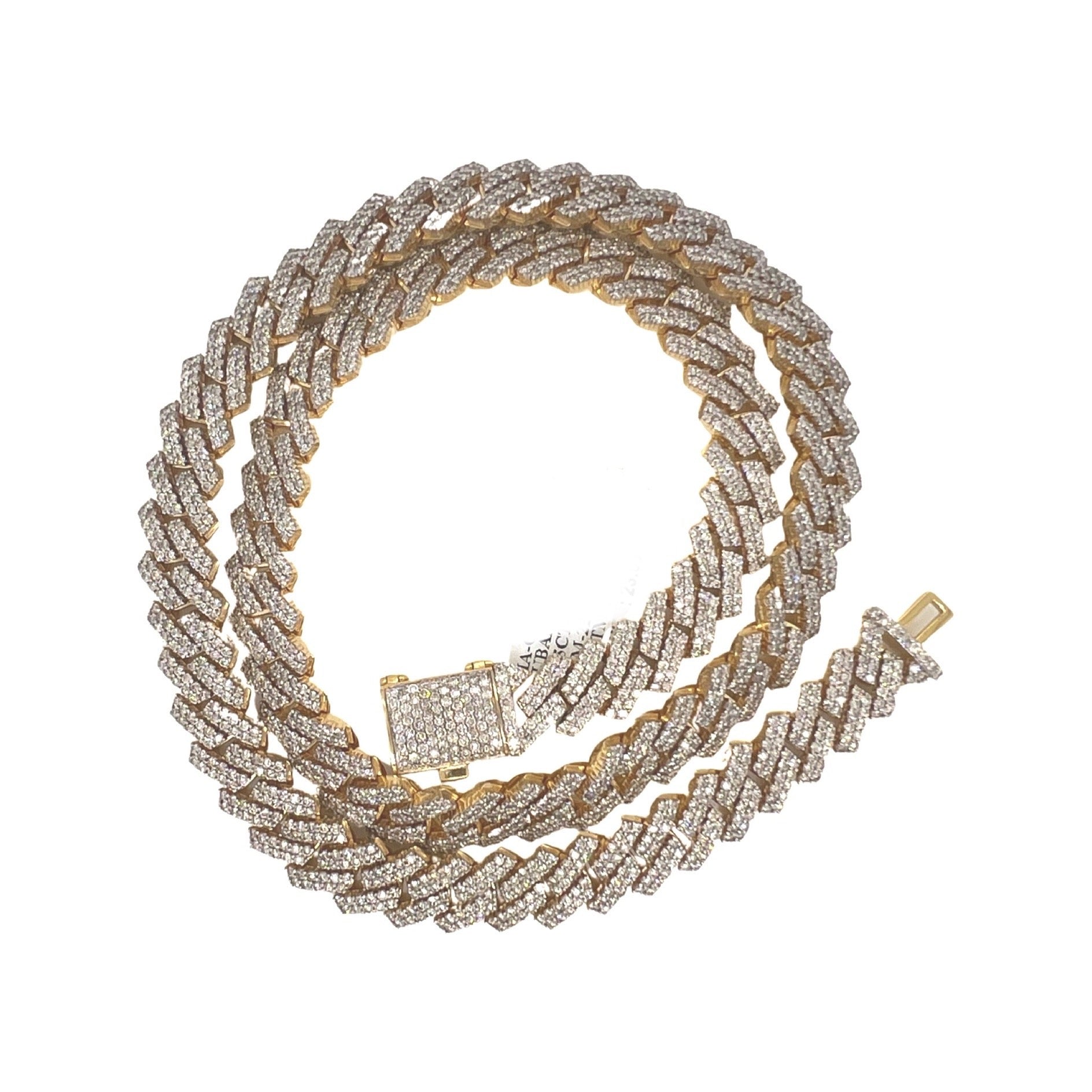 10K Yellow Gold 12MM Prong Set Miami Cuban Diamond Chain 23.05 CT - 22"