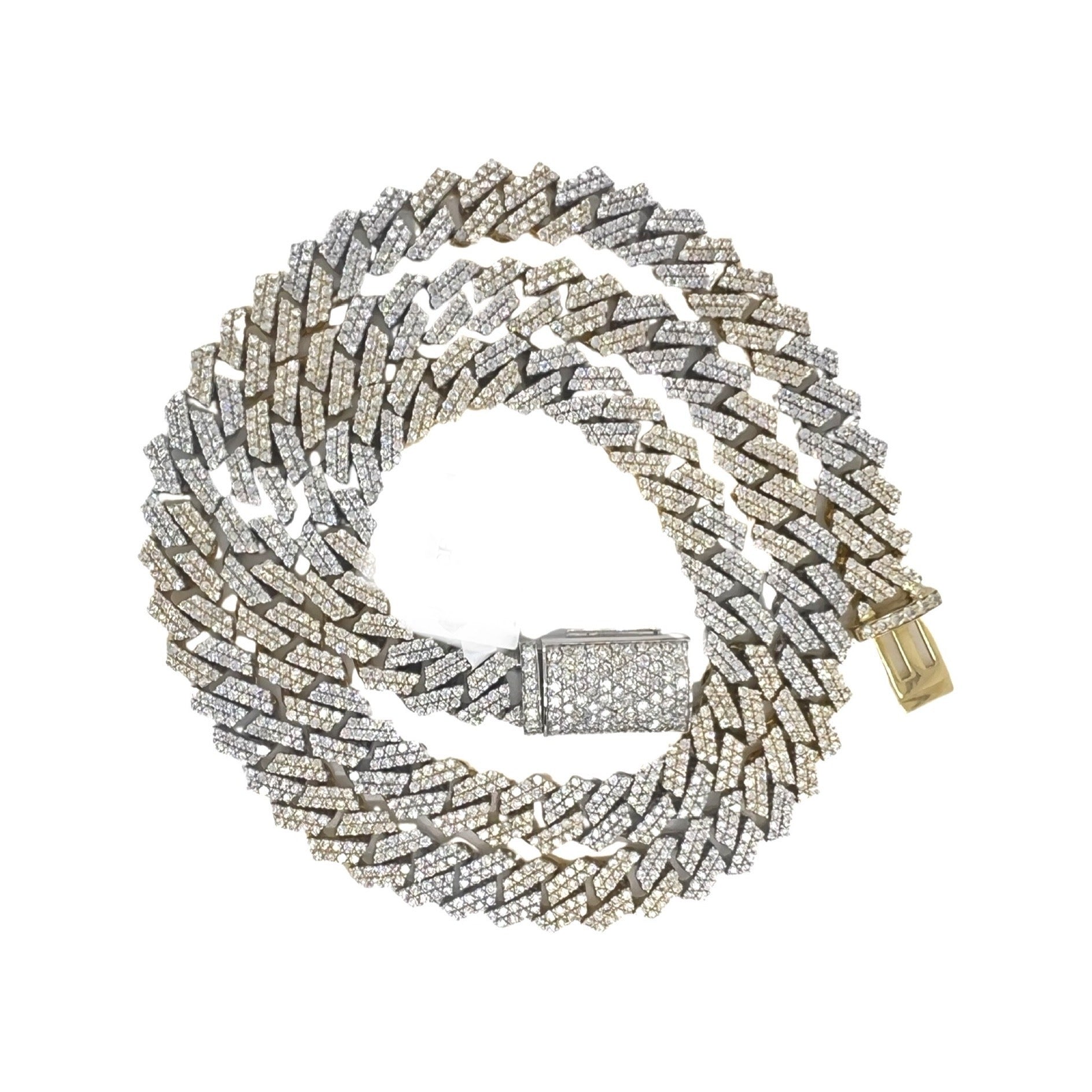 10K Two-Tone Gold 9MM Prong Set Miami Cuban Diamond Chain 18.25 CT - 22"