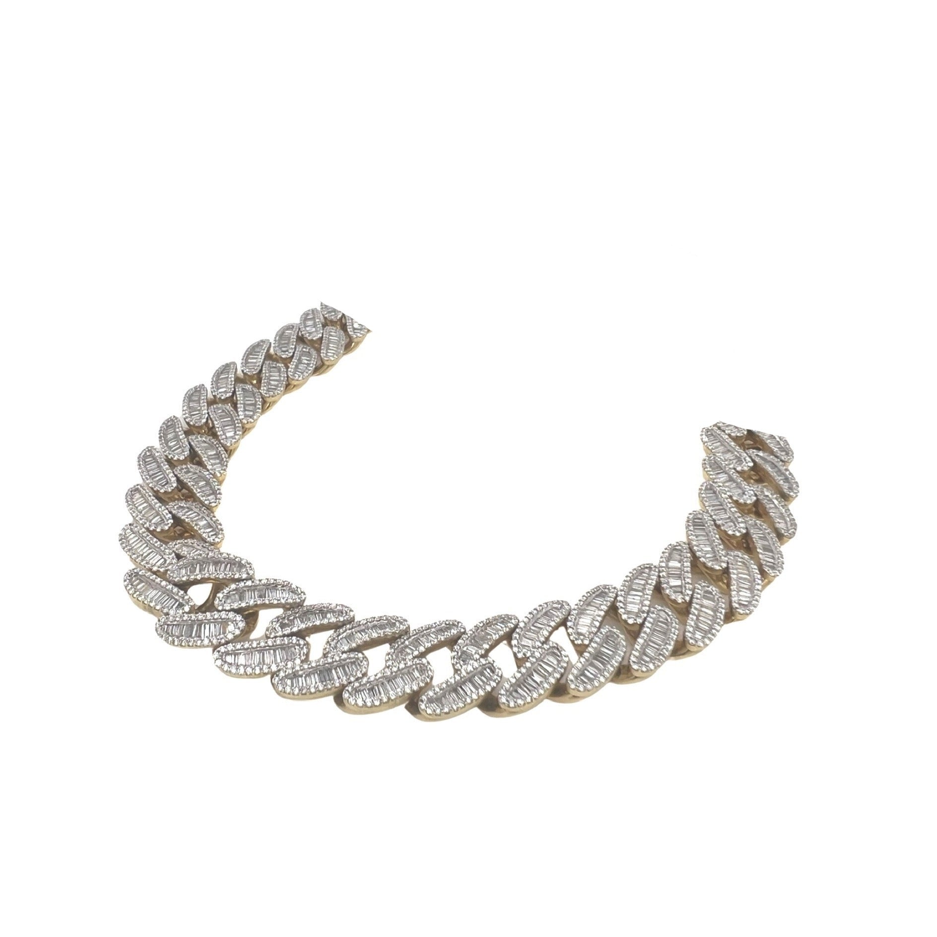 10K Yellow Gold 15MM Miami Cuban Baguette Diamond Chain 27 CT - 24"