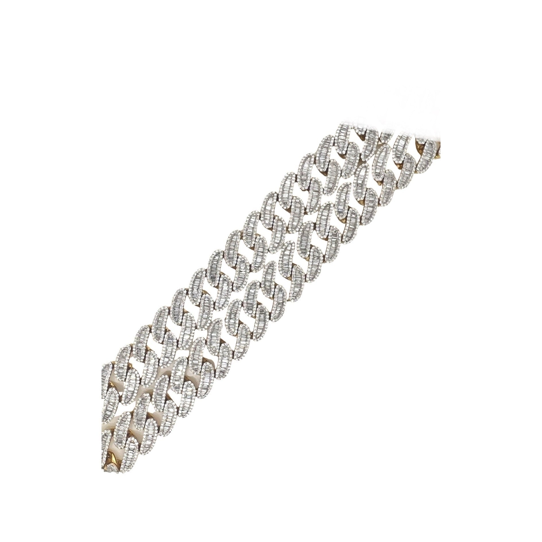 10K Yellow Gold 15MM Miami Cuban Baguette Diamond Chain 27 CT - 24"
