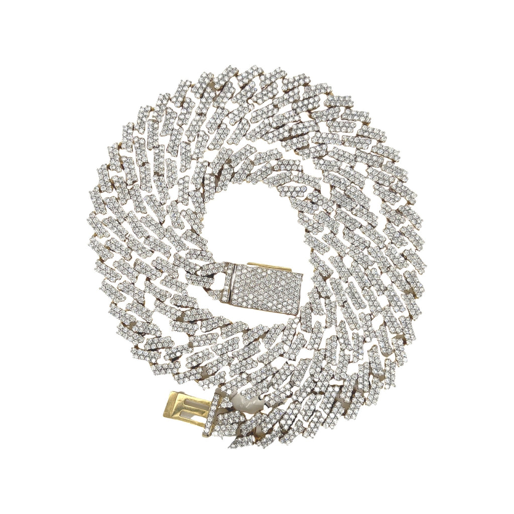 10K Yellow Gold 10MM Prong Set Miami Cuban Diamond Chain 19.46 CT - 22"