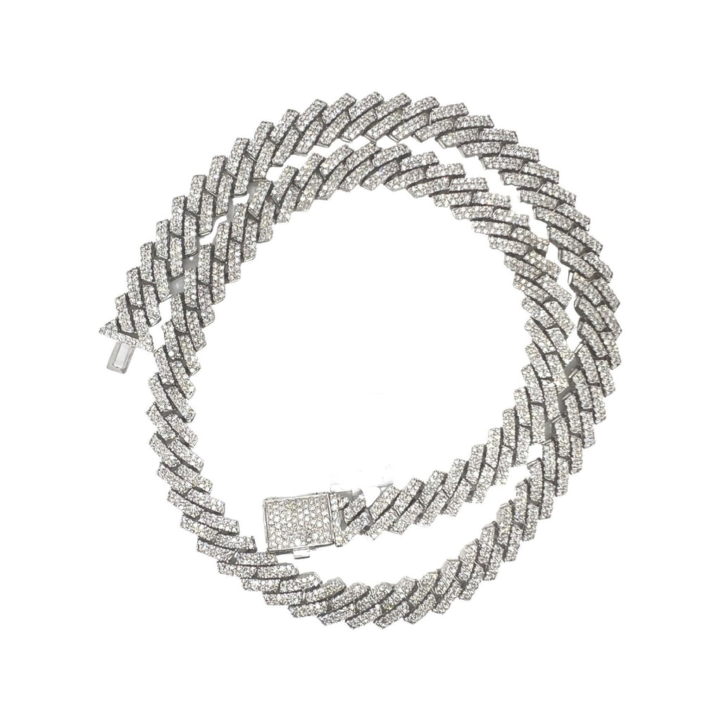 10K White Gold 12MM Prong Set Miami Cuban Diamond Chain 22.78 CT - 22"