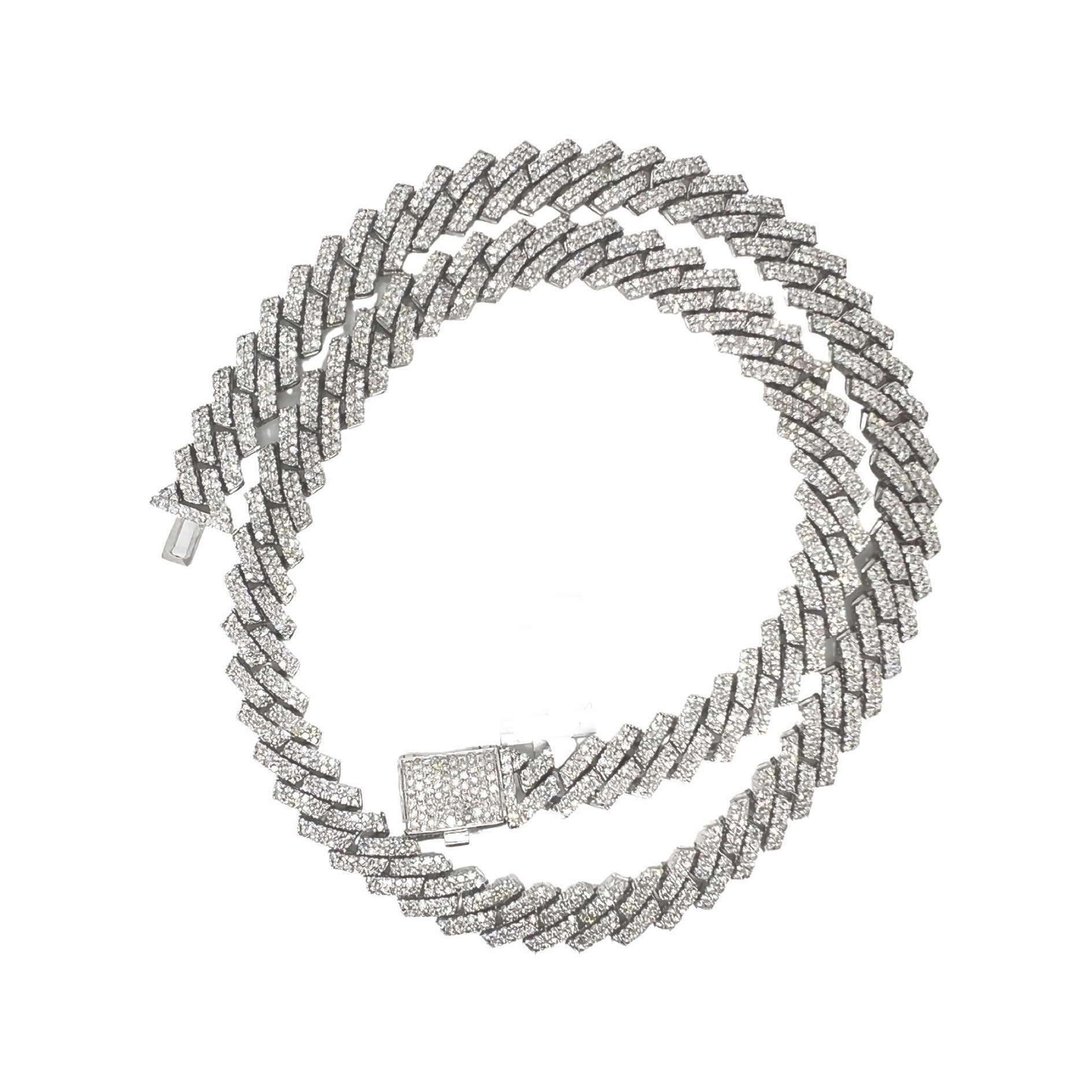 10K White Gold 12MM Prong Set Miami Cuban Diamond Chain 22.78 CT - 22"
