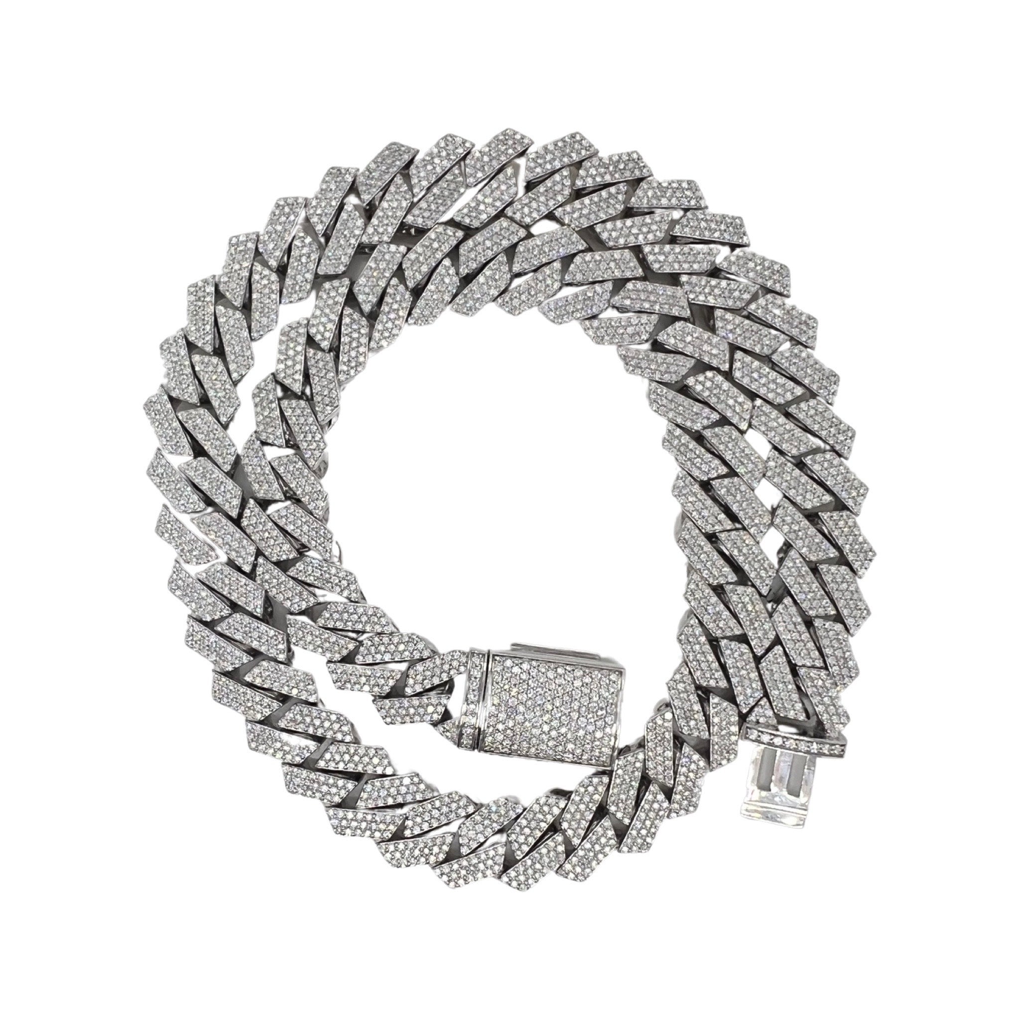 10K White Gold 15MM Miami Cuban Pave Diamond Chain 18.49 CT - 21"