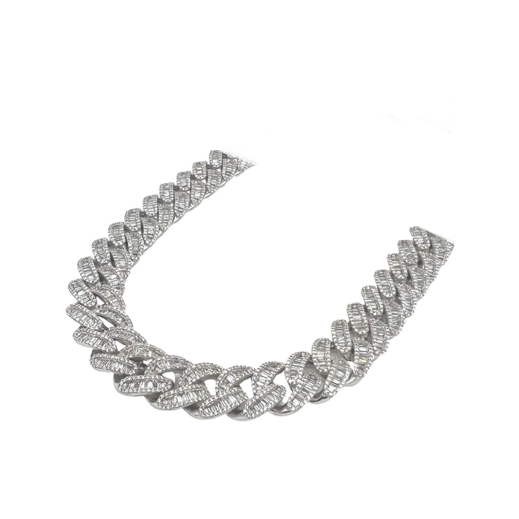 10K White Gold 12MM Miami Cuban Baguette Diamond Chain 19.98 CT - 21"