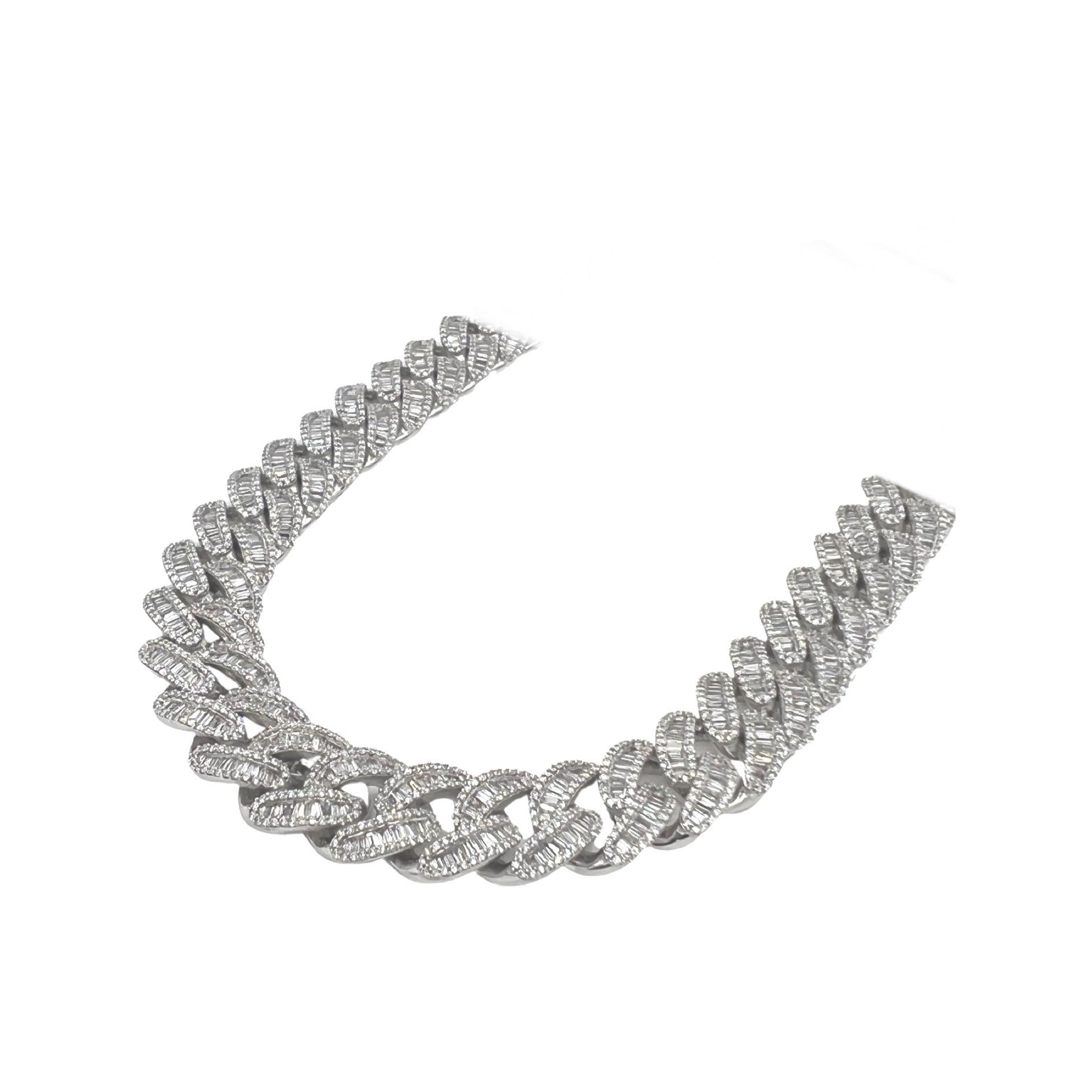 10K White Gold 12MM Miami Cuban Baguette Diamond Chain 19.98 CT - 21"