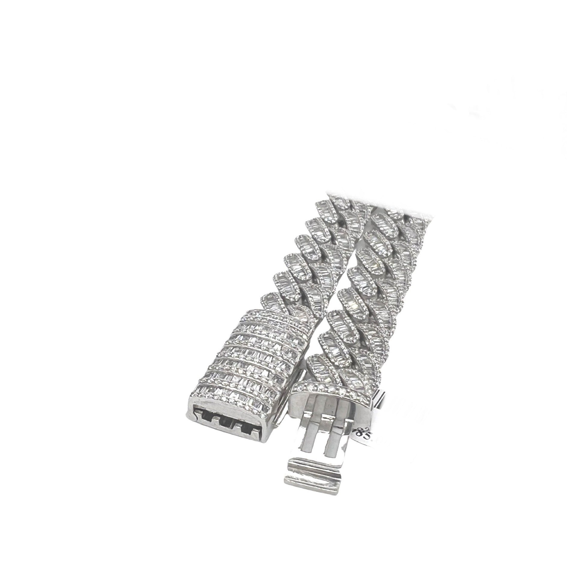 10K White Gold 12MM Miami Cuban Baguette Diamond Chain 19.98 CT - 21"
