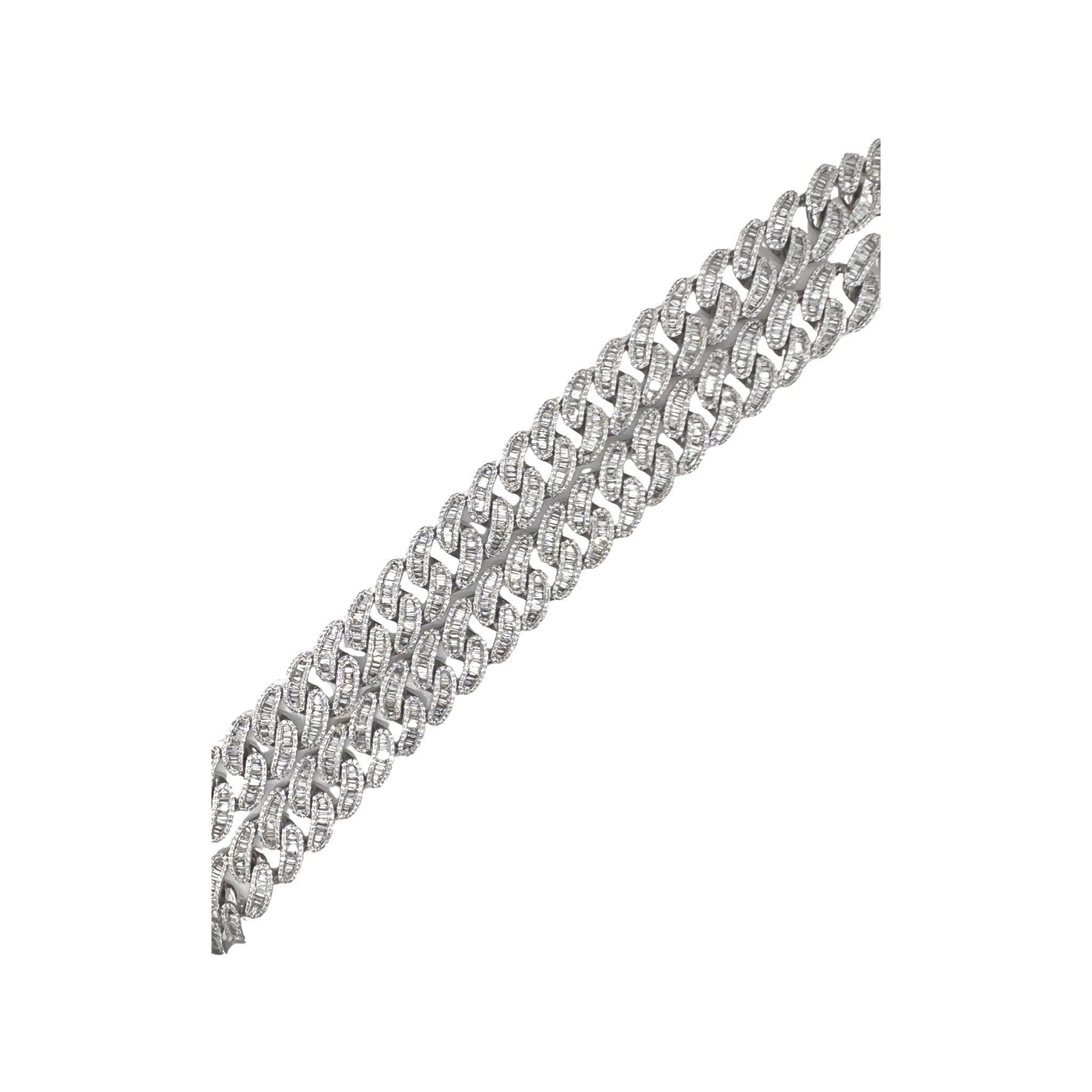 10K White Gold 12MM Miami Cuban Baguette Diamond Chain 19.98 CT - 21"