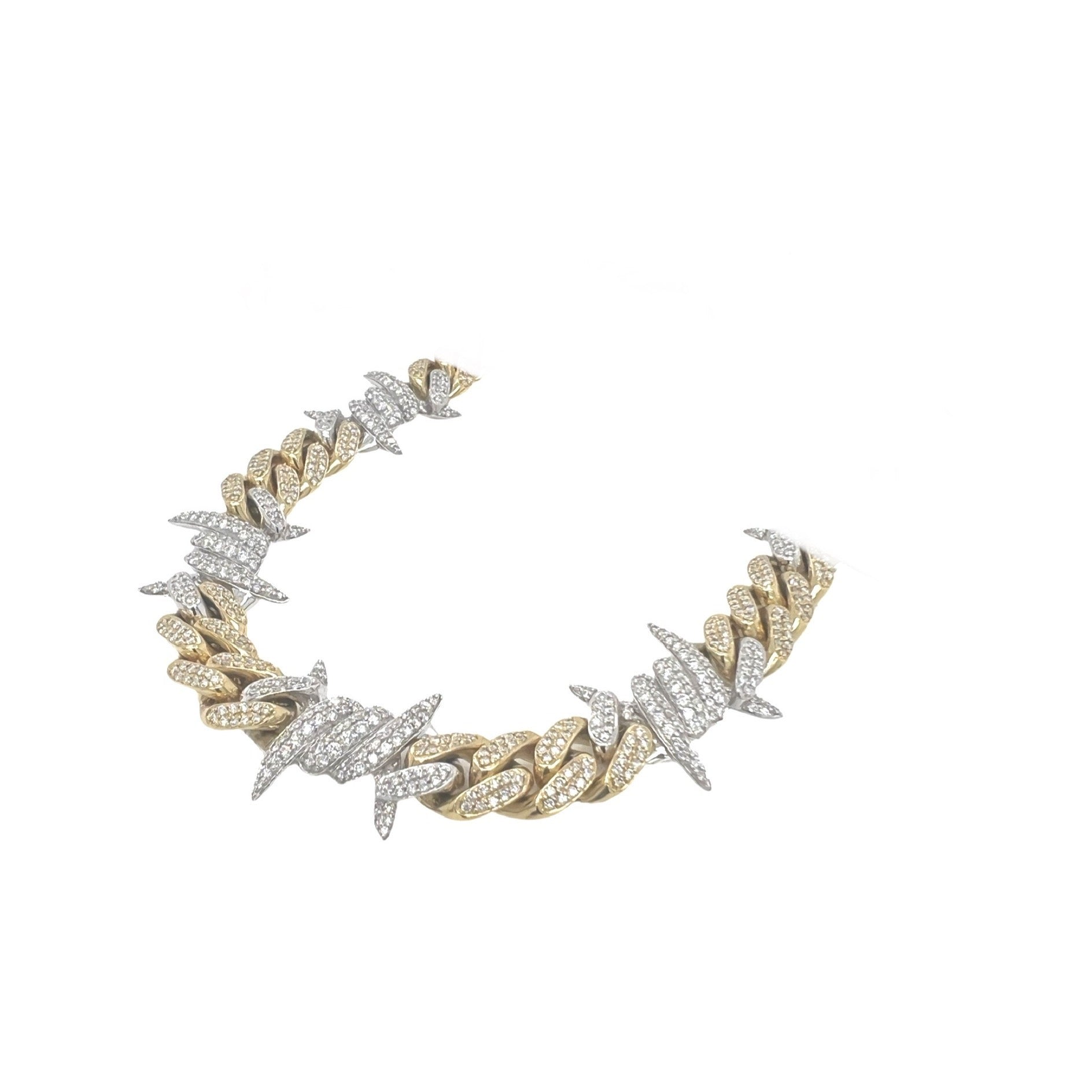 10K Two-Tone Gold 11MM Barbed Wire Miami Cuban Diamond Chain 16.56 CT - 20"
