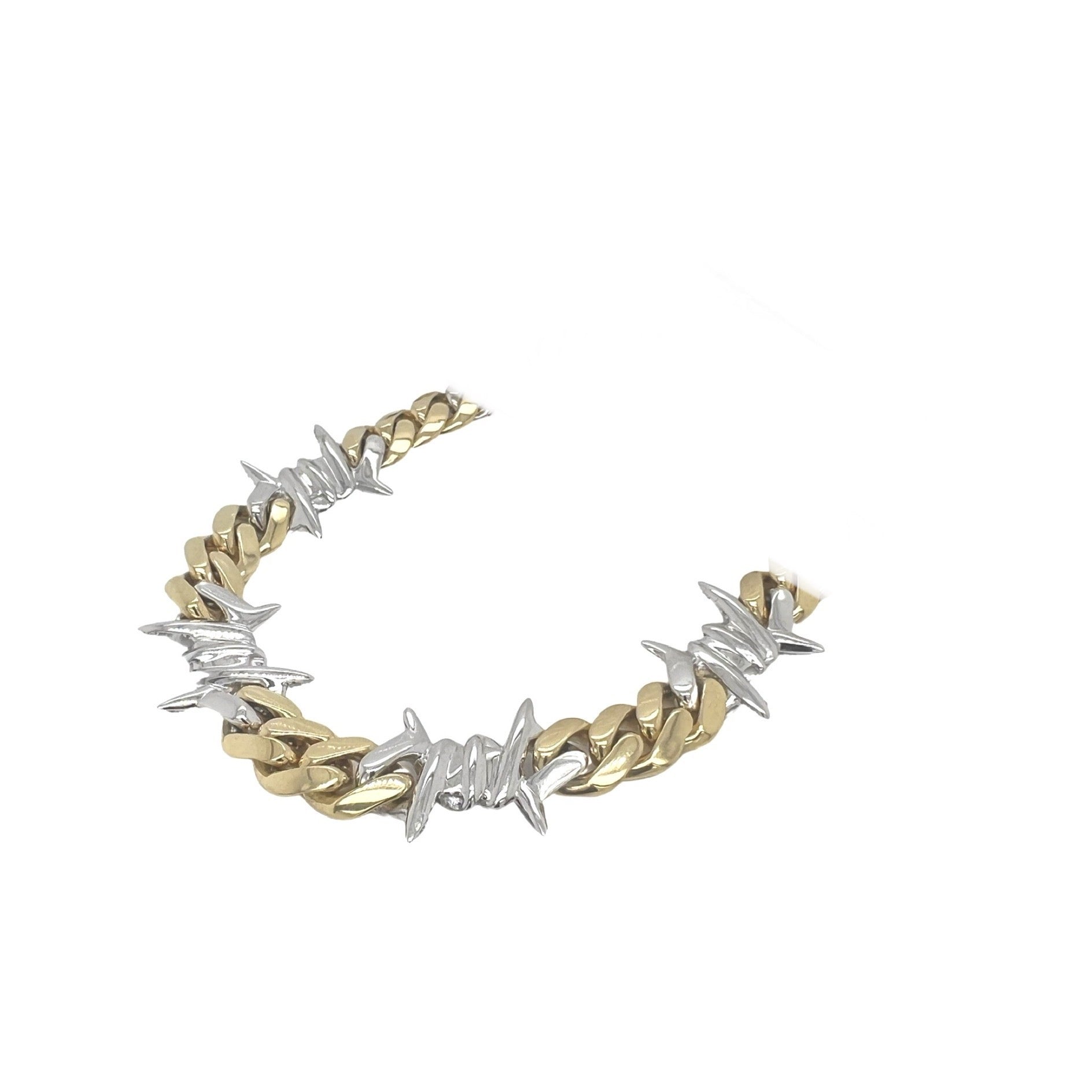 10K Two-Tone Gold 11MM Barbed Wire Miami Cuban Diamond Chain 16.56 CT - 20"