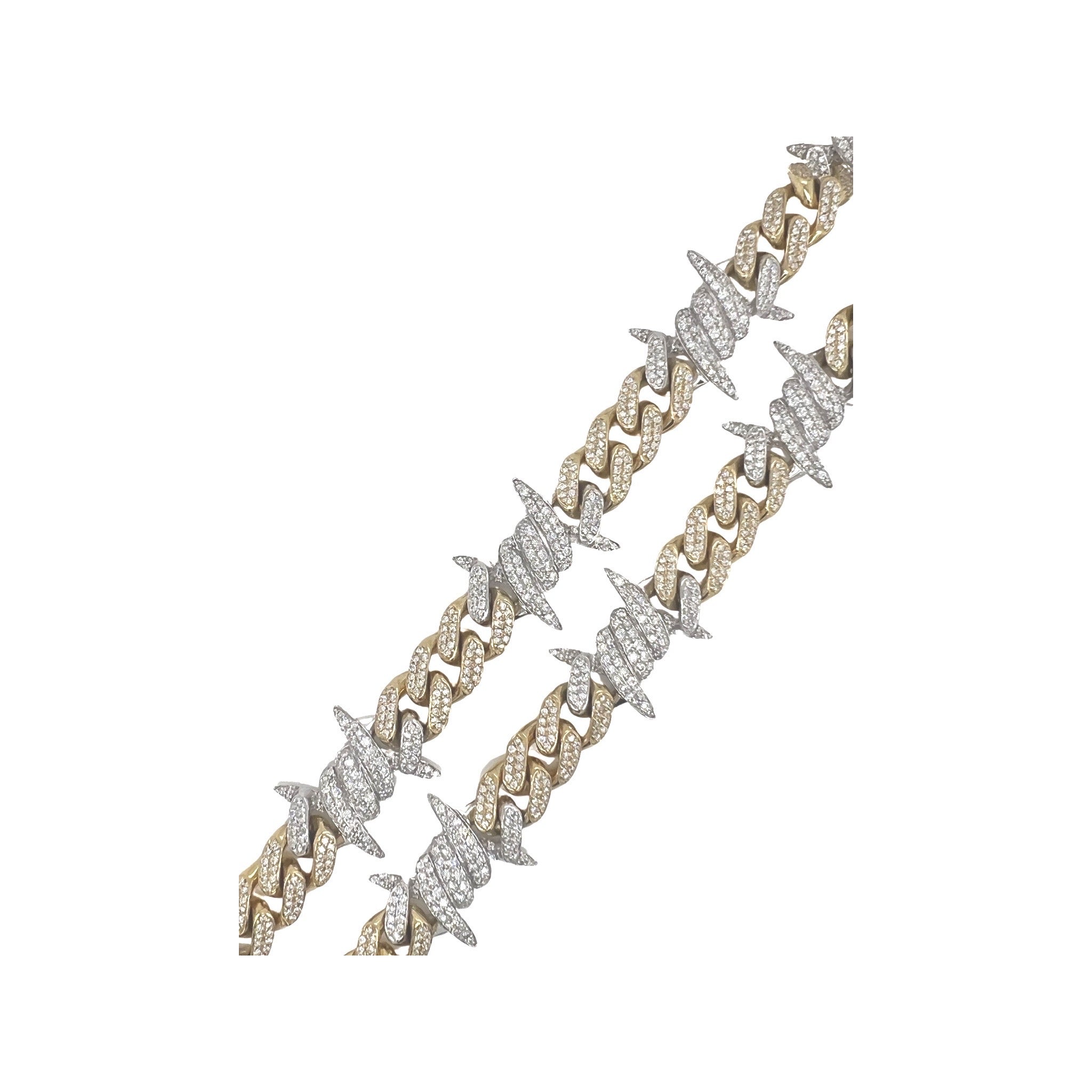 10K Two-Tone Gold 11MM Barbed Wire Miami Cuban Diamond Chain 16.56 CT - 20"