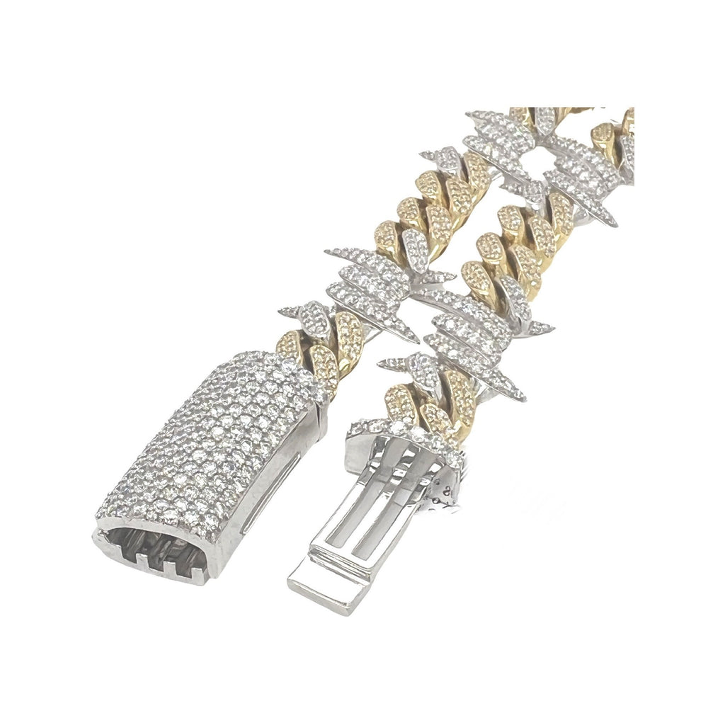10K Two-Tone Gold 11MM Barbed Wire Miami Cuban Diamond Chain 16.56 CT - 20"