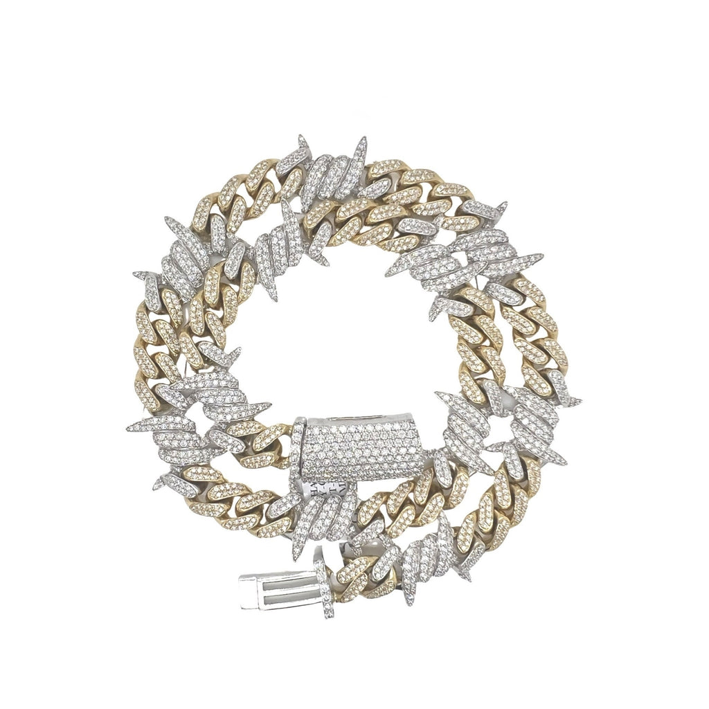 10K Two-Tone Gold 11MM Barbed Wire Miami Cuban Diamond Chain 16.56 CT - 20"