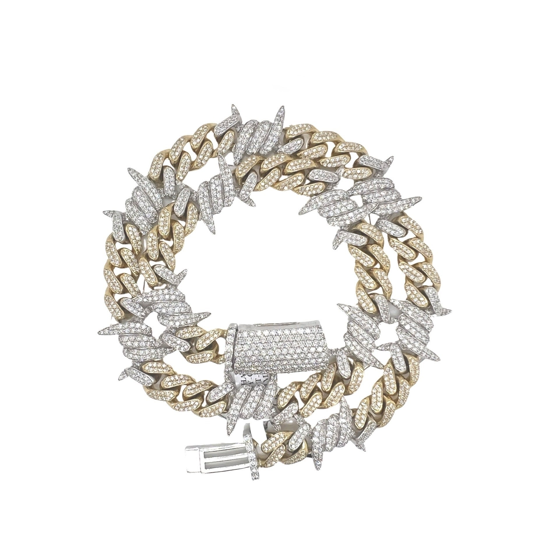 10K Two-Tone Gold 11MM Barbed Wire Miami Cuban Diamond Chain 16.56 CT - 20"