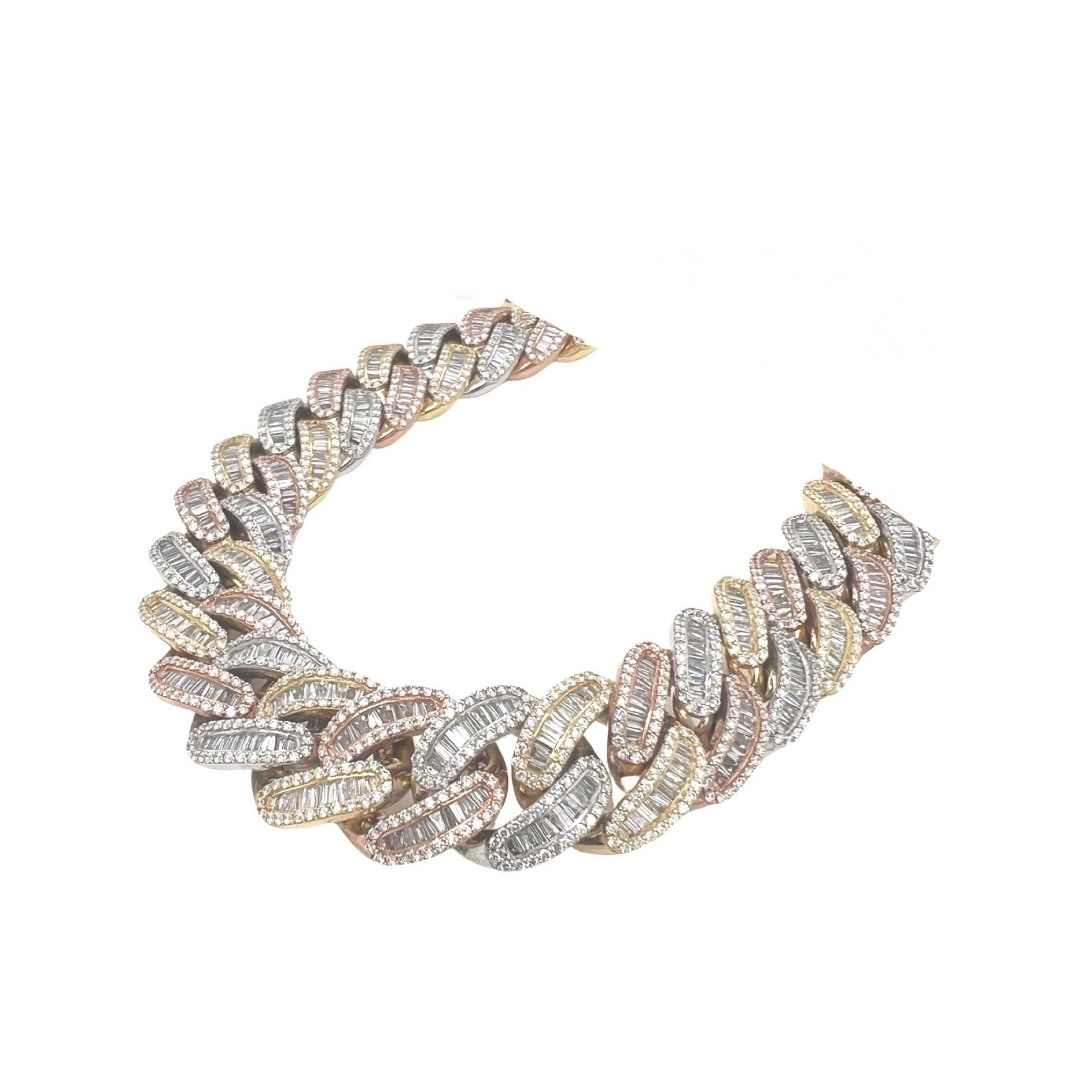 10K Tri-Color Gold 21MM Half Kilo Miami Cuban Baguette VS Diamond Chain 51.1 CT