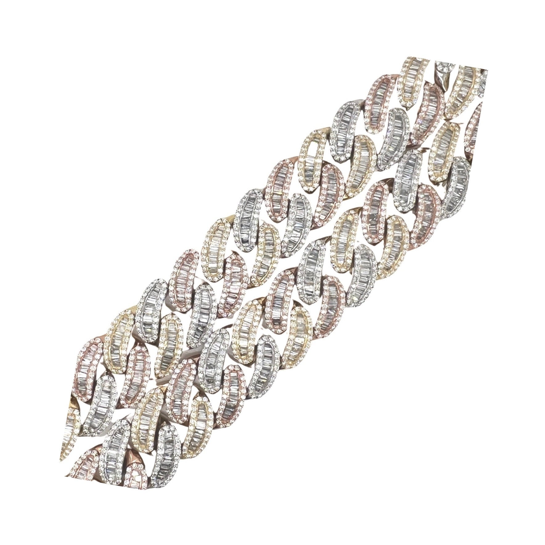 10K Tri-Color Gold 21MM Half Kilo Miami Cuban Baguette VS Diamond Chain 51.1 CT