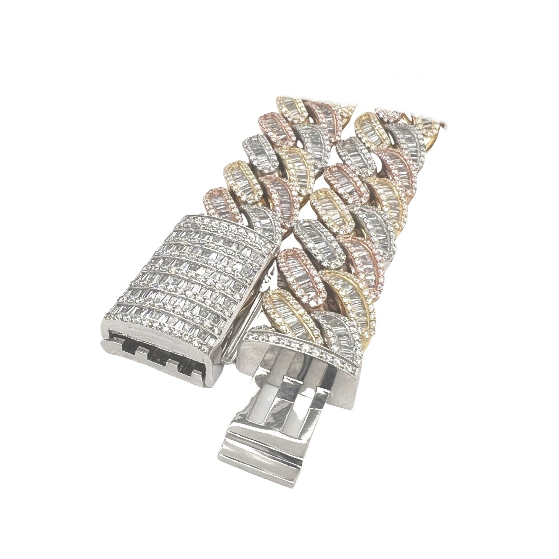 10K Tri-Color Gold 21MM Half Kilo Miami Cuban Baguette VS Diamond Chain 51.1 CT