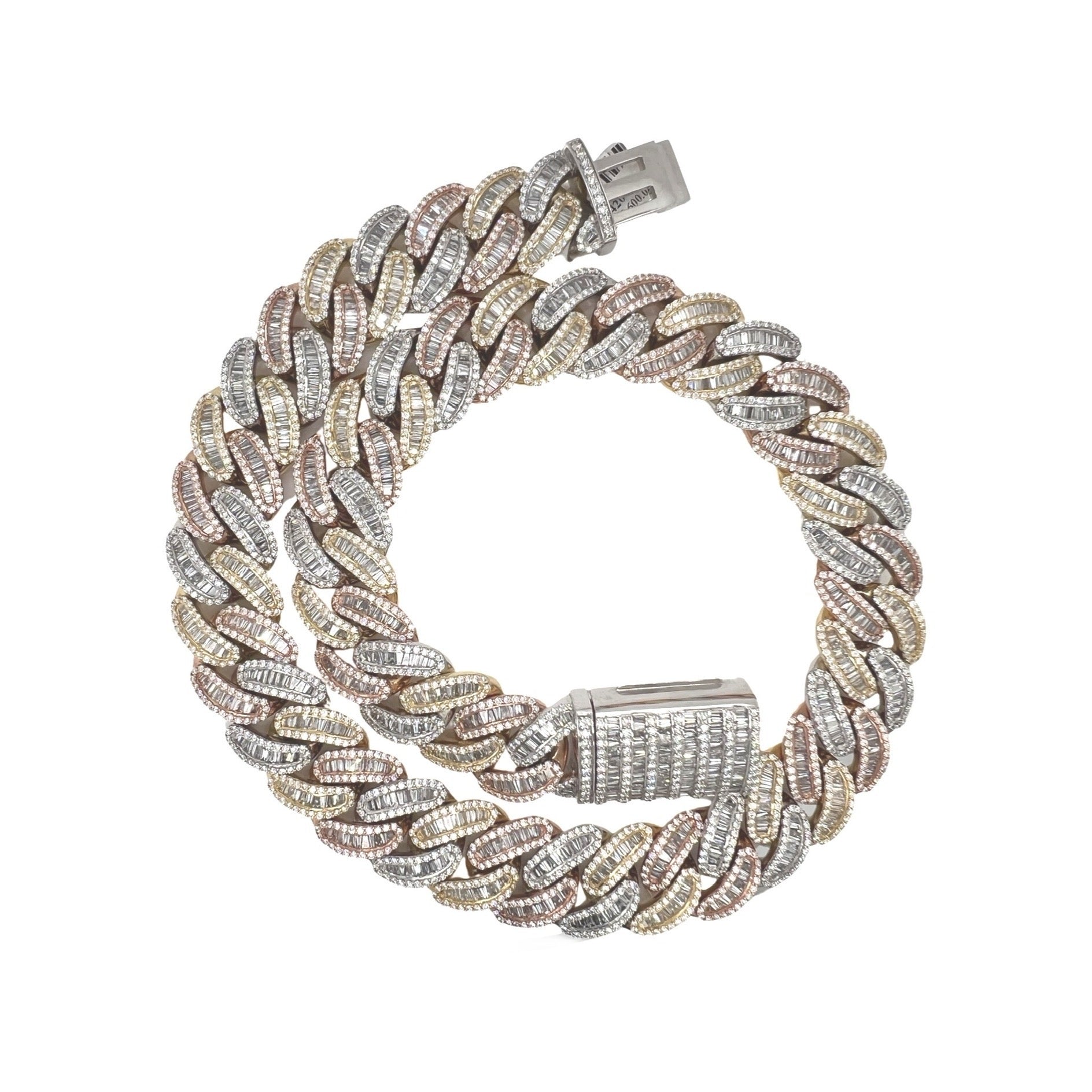 10K Tri-Color Gold 21MM Half Kilo Miami Cuban Baguette VS Diamond Chain 51.1 CT