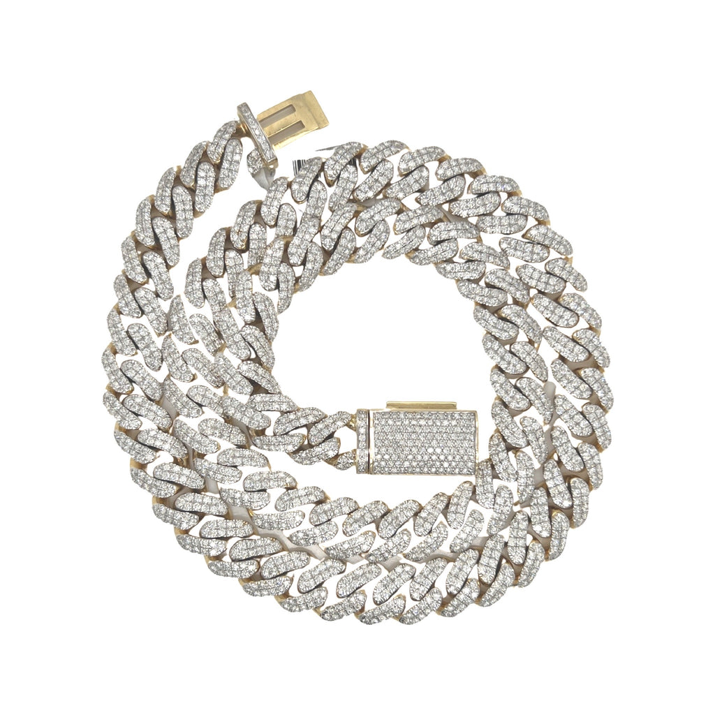 10K Yellow Gold 12MM Miami Cuban Pave Diamond Chain 21.83 CT - 23"