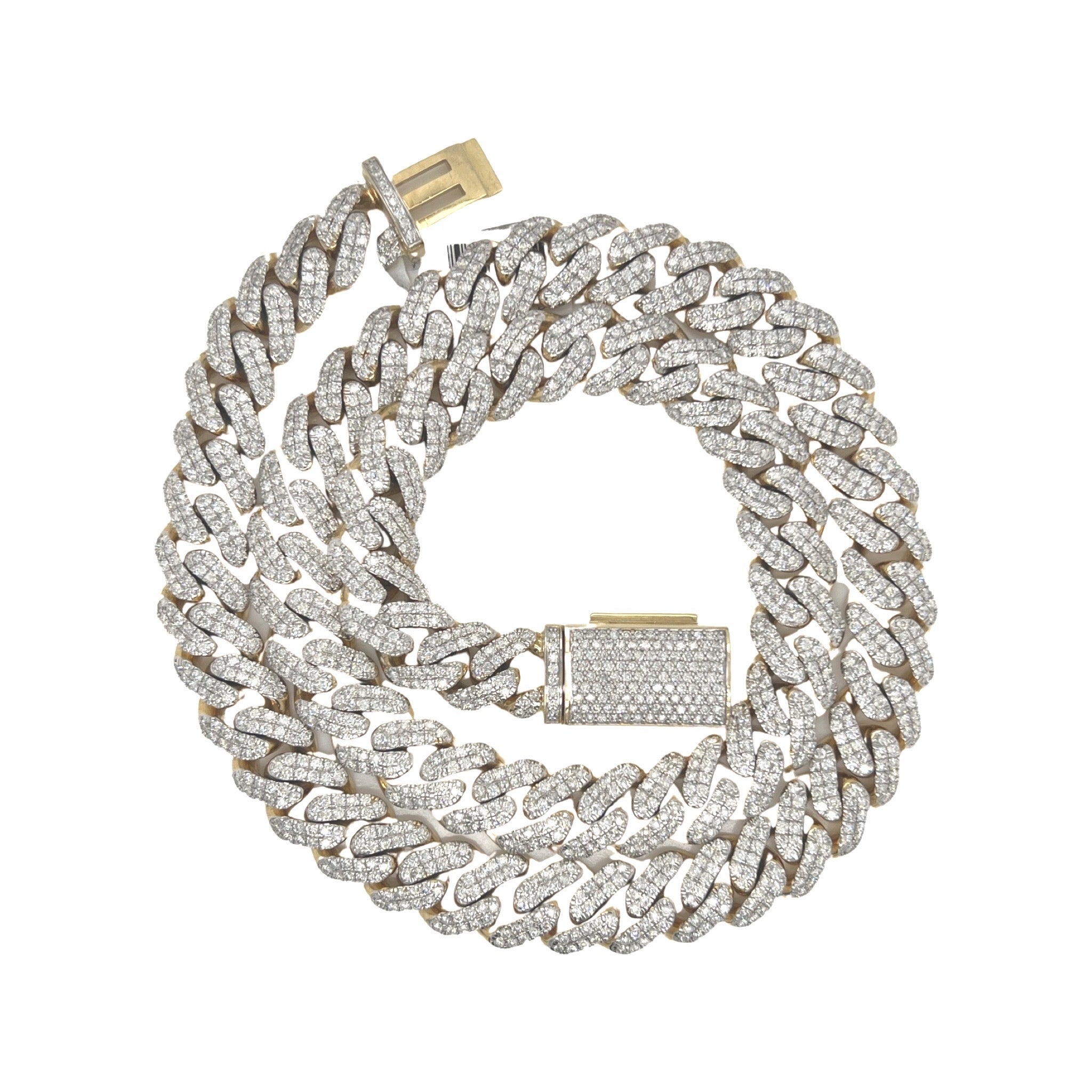 10K Yellow Gold 12MM Miami Cuban Pave Diamond Chain 21.83 CT - 23"