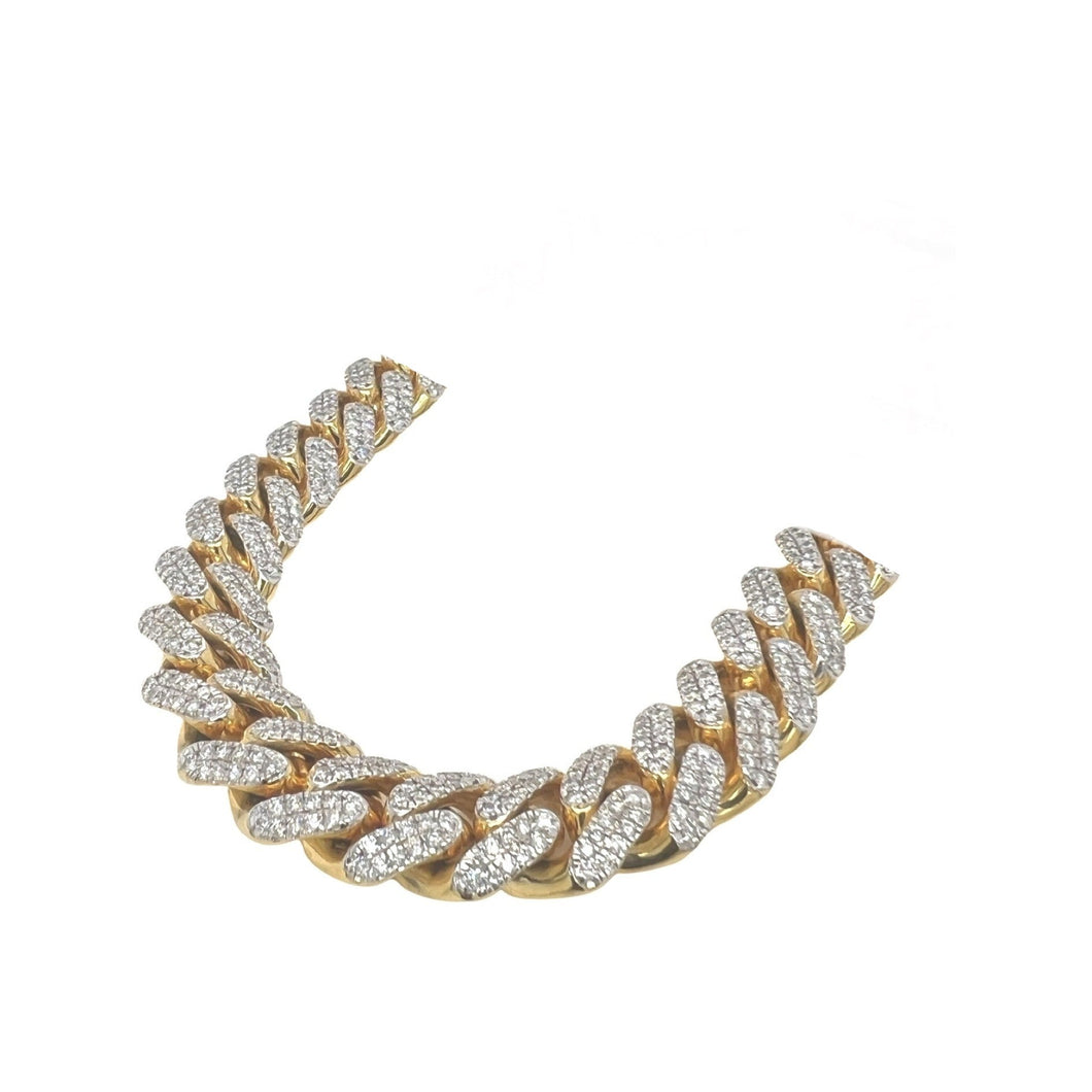 10K Yellow Gold 15MM Miami Cuban Pave Diamond Chain 21.79 CT - 22