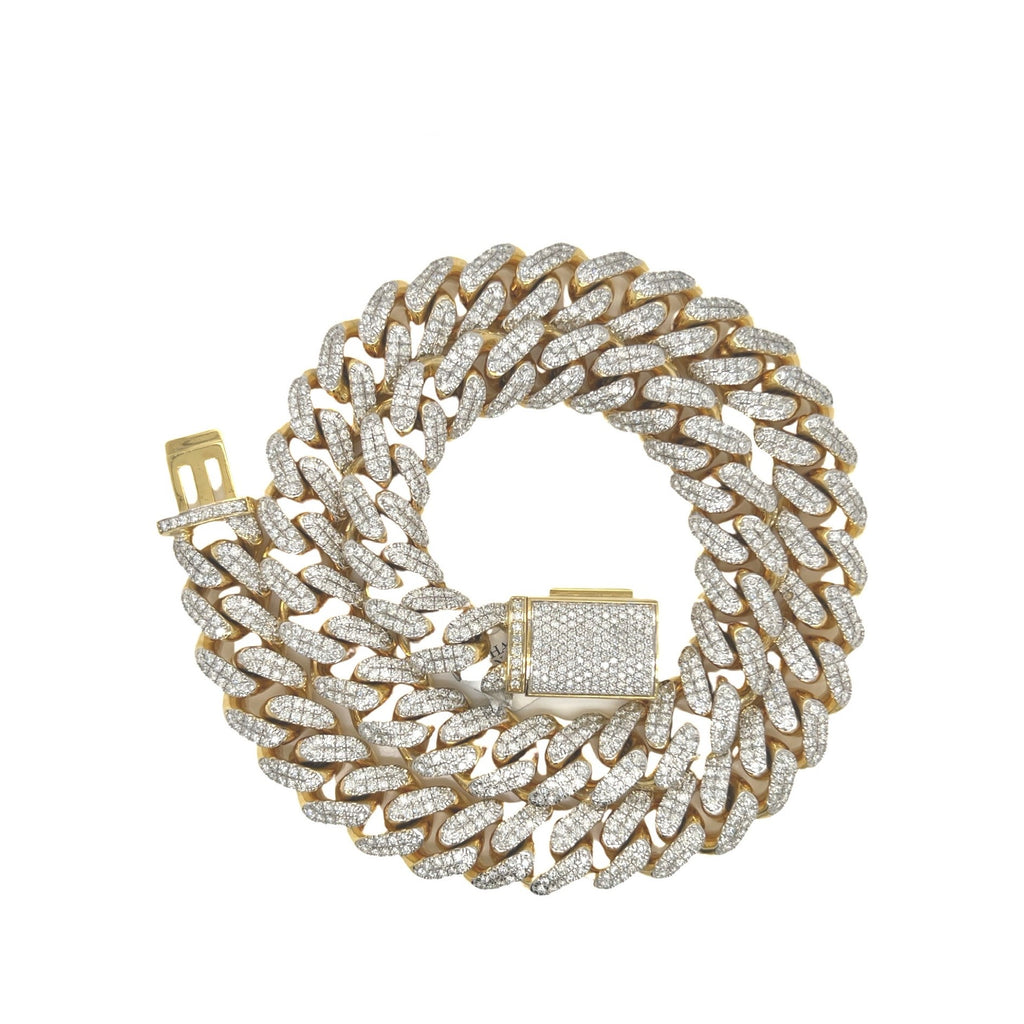 10K Yellow Gold 15MM Miami Cuban Pave Diamond Chain 21.79 CT - 22"